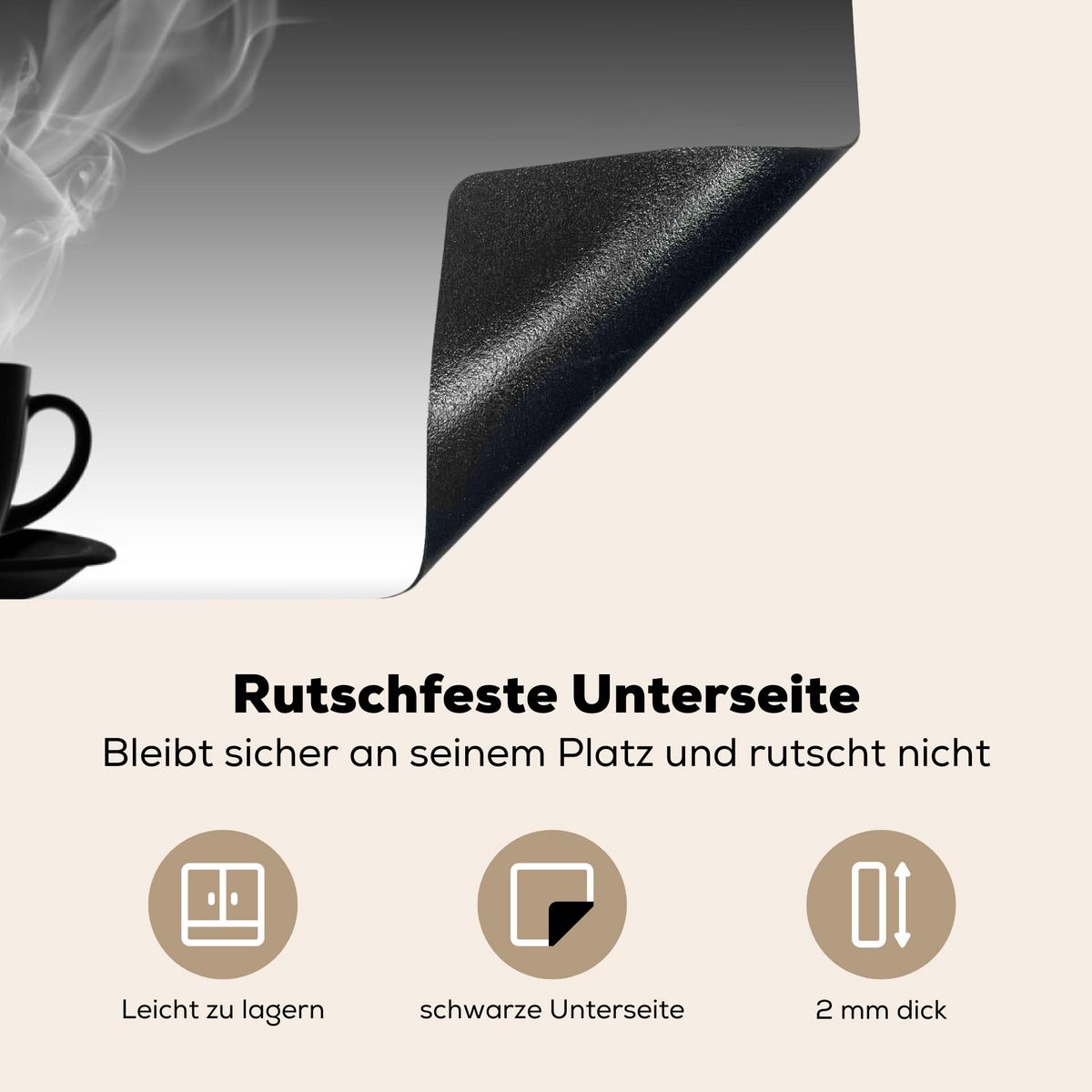 HERDABDECKPLATTE Kaffee - Herz - Schwarz und weiß - Tassen Ceranfeldabdeckung 85x52 cm - Weiß, Kunststoff (85/52/0.2cm) - MuchoWow