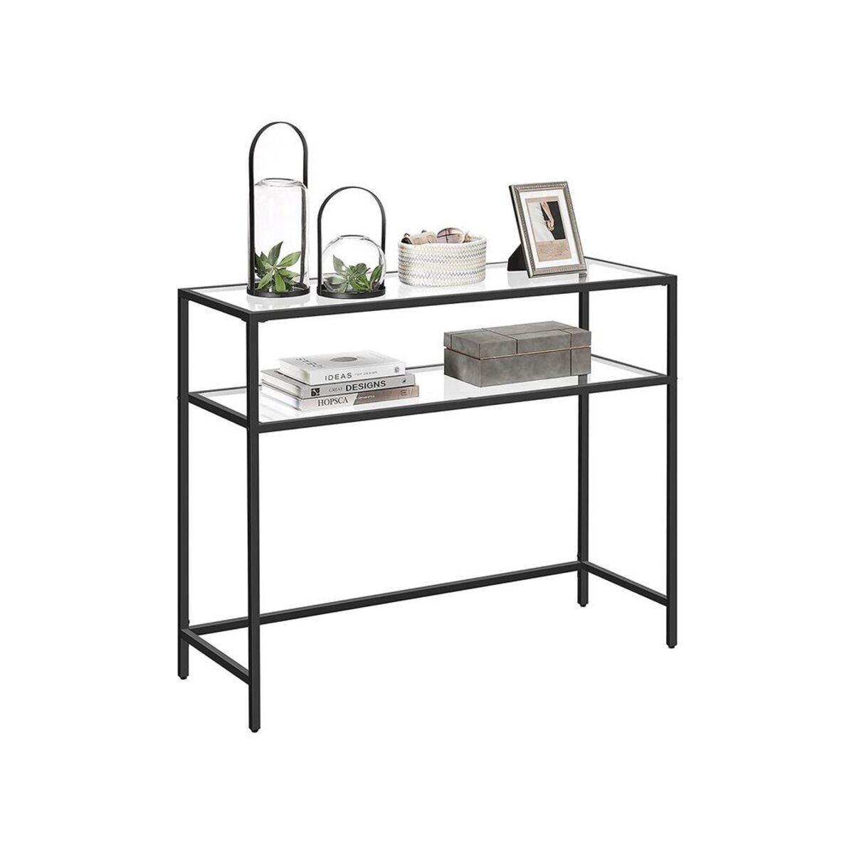 METALLKONSOLE mit 2 Regalen aus gehärtetem Glas 30/90/80 cm - Schwarz, Metall (31/30/80cm) - Calicosy