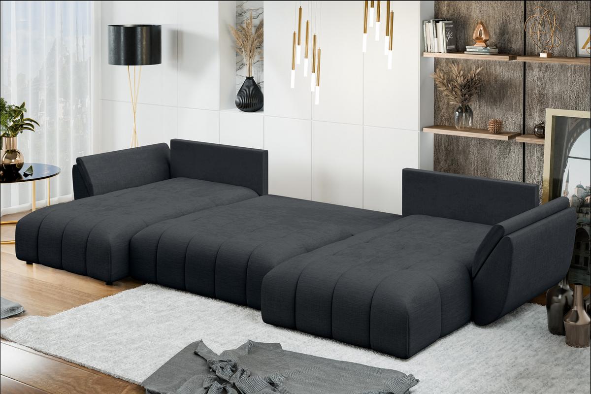 WOHNLANDSCHAFT Antalya Schwarz 382/190/91 cm – Sofa mit Bettfunktion - Schwarz, Kunststoff/Textil (382/91/190cm) - AX Living