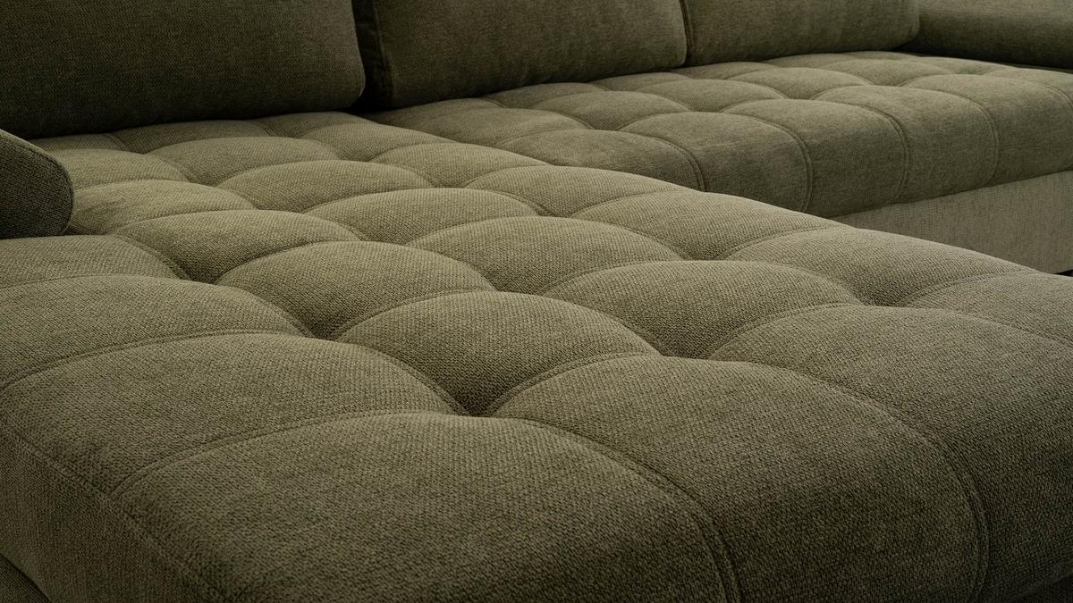 ECKSOFA SANDRO Grün Geflochtener Stoff mit Schlaffunktion - Grün, Holz (277/201cm) - MASSENO