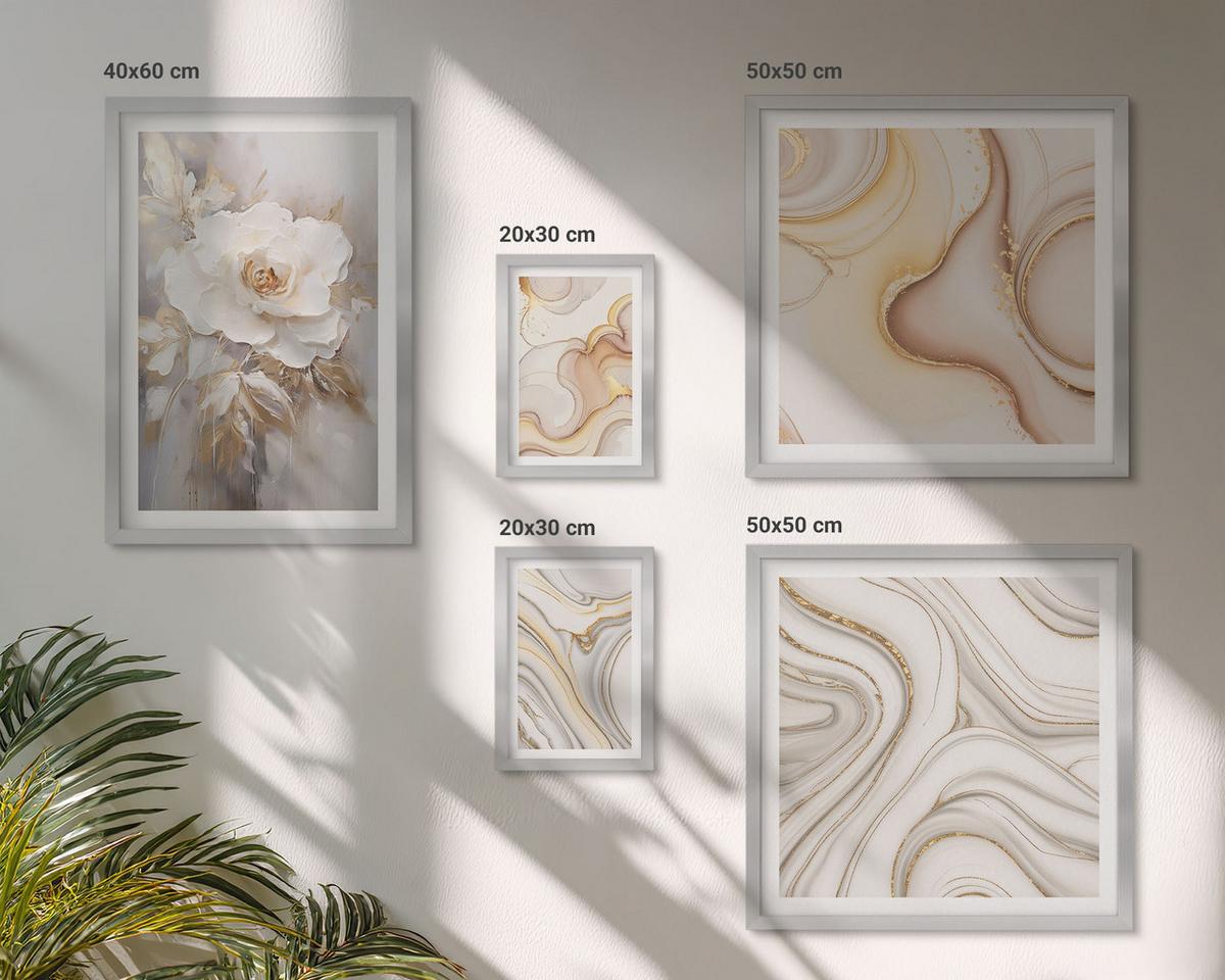 BILDER SET 5er Set - 50x50 cm & 20x30 cm & 40x60 cm Silberner Rahmen - Rose Eiffelturm Pferd Riesenrad S/W - Silberfarben, Kunststoff (40/60cm) - TULUP
