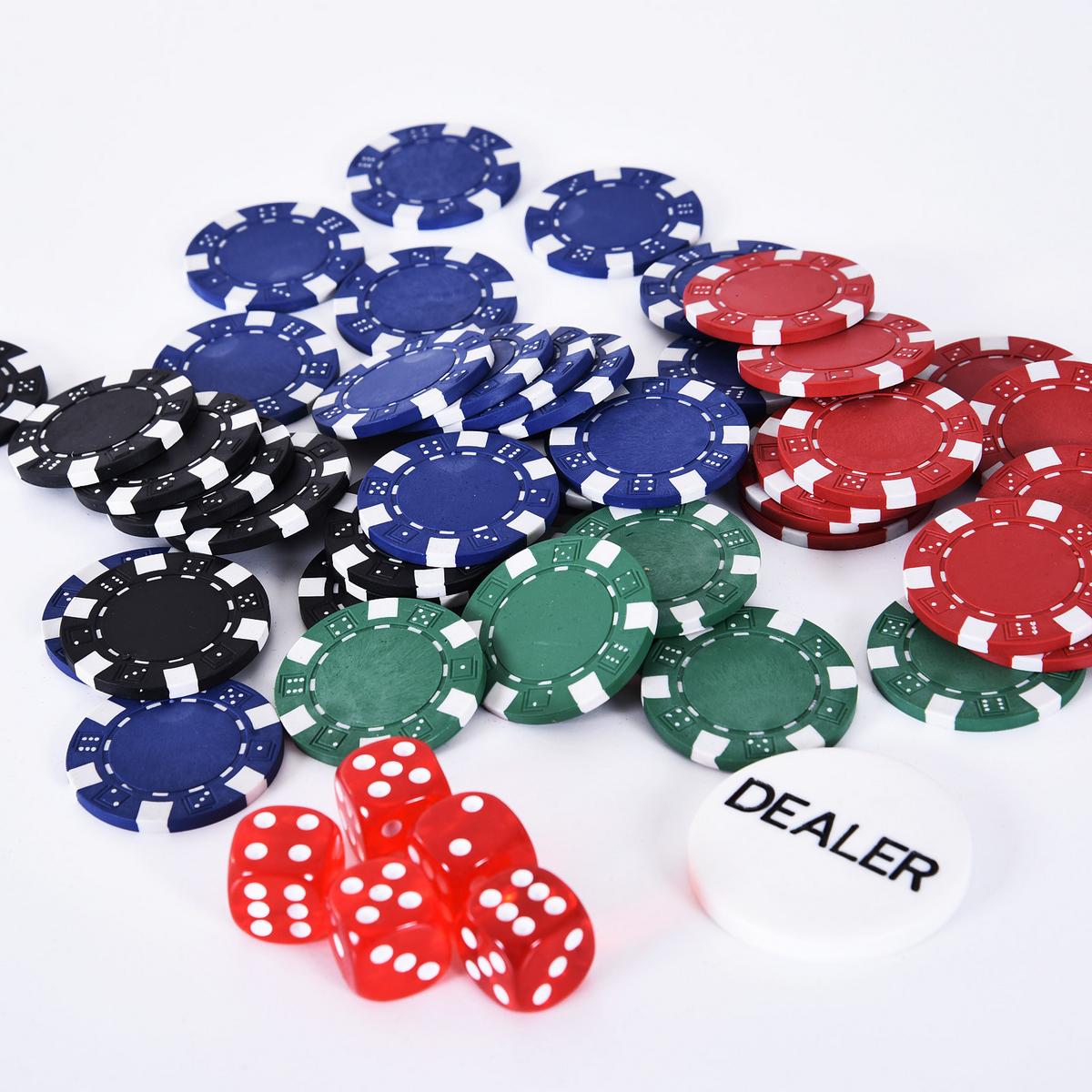 POKERKOFFER Pokerset Pokerchips 4/5 Farben 2 x Kartenspiel 5 x Würfel - Multicolor, Kunststoff (20.5/29.5cm) - HOMCOM