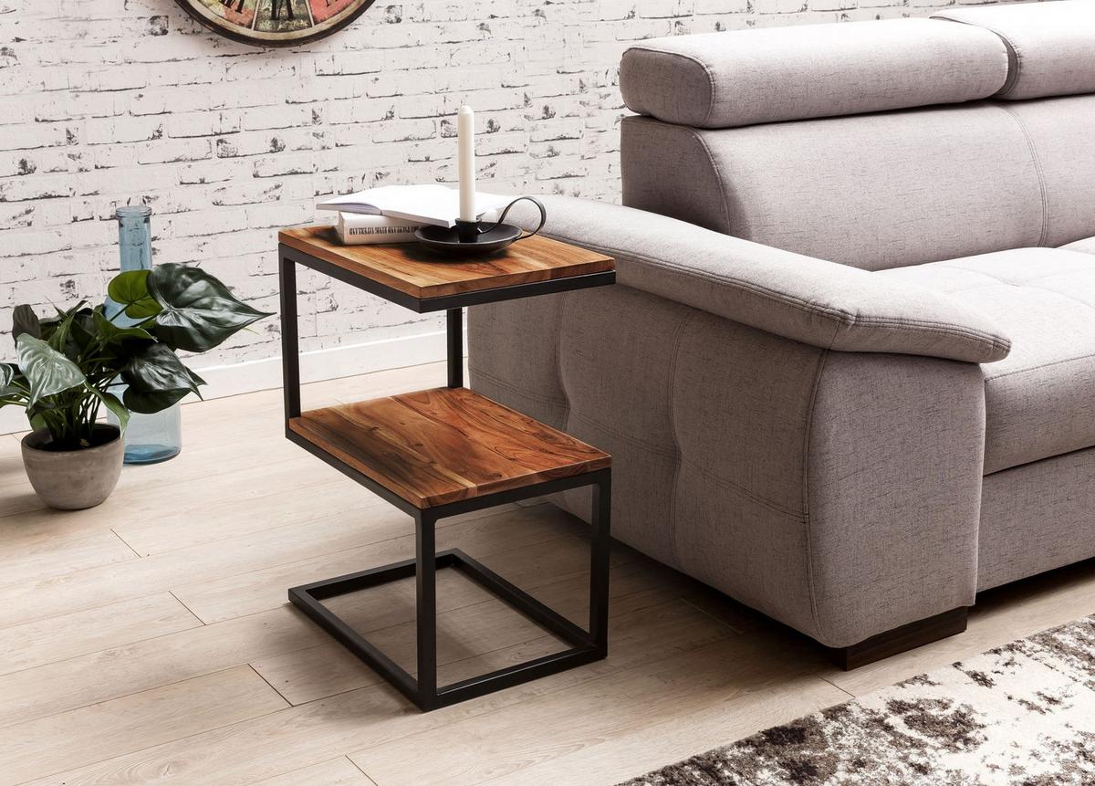 BEISTELLTISCH Massivholz Metall S-Form Landhausstil AKOLA, Dunkelbraun 30x45x60 cm - Schwarz/Braun, Holz/Metall (45/30/60cm) - KADIMA DESIGN