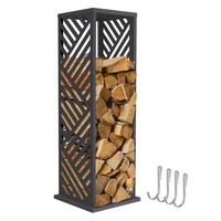 KAMINHOLZREGAL Innen Außen Brennholzregal 37,5x37,5x112 cm Stahl Verzinkt Anthrazit Streifen-Motiv - Anthrazit, Metall (37.5/112/37.5cm) - ML-DESIGN