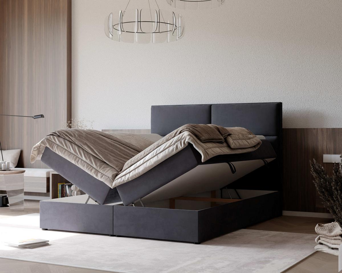 BOXBETT 120x200 cm mit Topper - Anthrazit, Holzwerkstoff/Textil (120/200cm) - Idohome