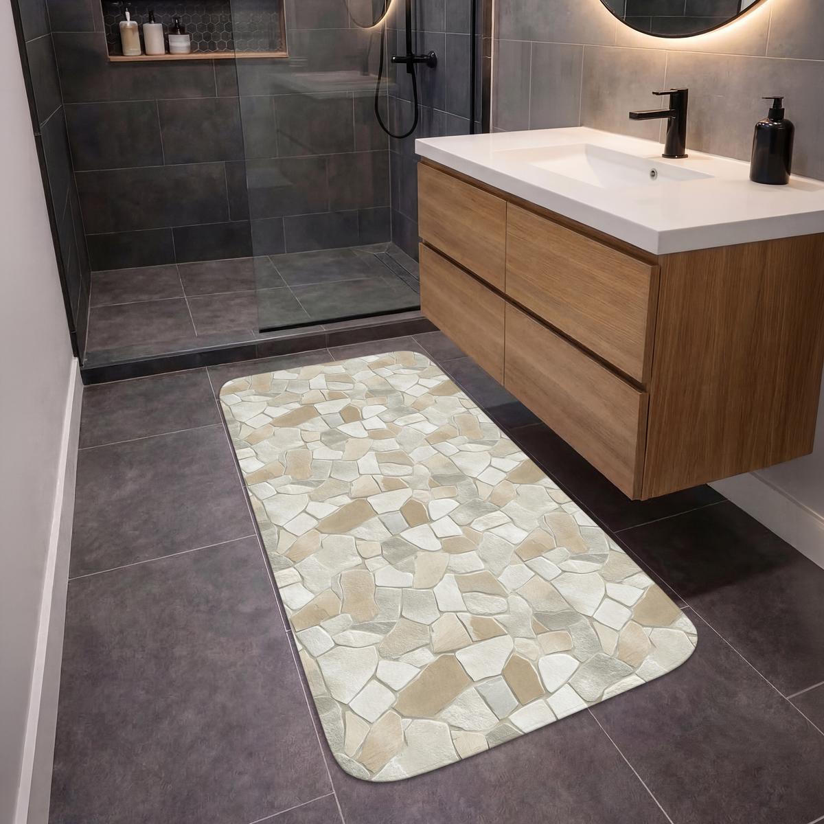 BADEMATTE Mosaik - Steine - Beige 60x120 cm - Beige/Creme, Textil (60/120cm) - OnlyWow
