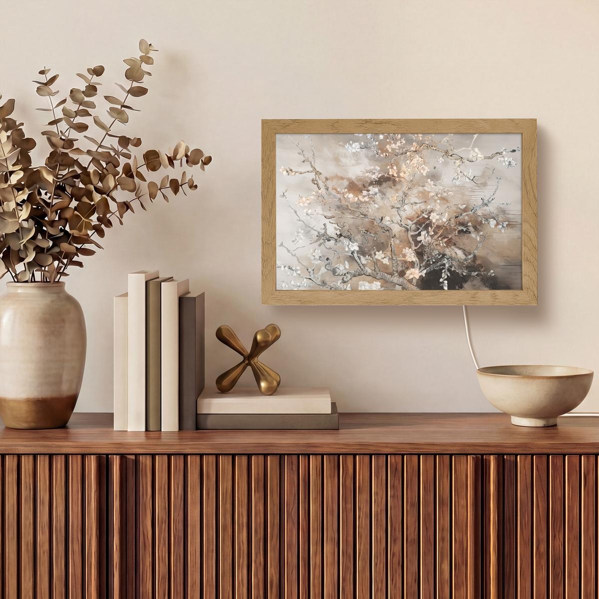 WANDLEUCHTE Mandelblüte - Kunst - Van Gogh - Beige - Abstrakt 30x20 cm - Graubraun, Holzwerkstoff (30/20/8cm) - OnlyWow