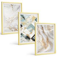 BILDER SET 3er Set - 40x60 cm Goldrahmen - Elegante Marmormuster - Goldfarben, Kunststoff (40/60cm) - TULUP