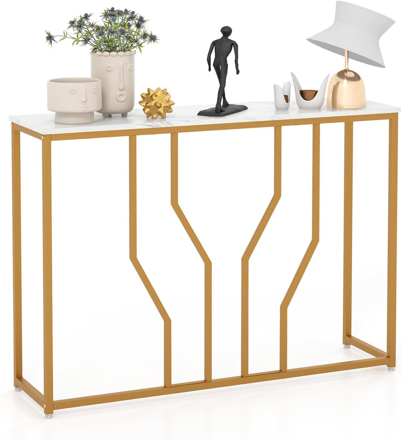 EINGANGSTISCH 80cm Gold - Goldfarben, Holz (30/110/80cm) - COSTWAY