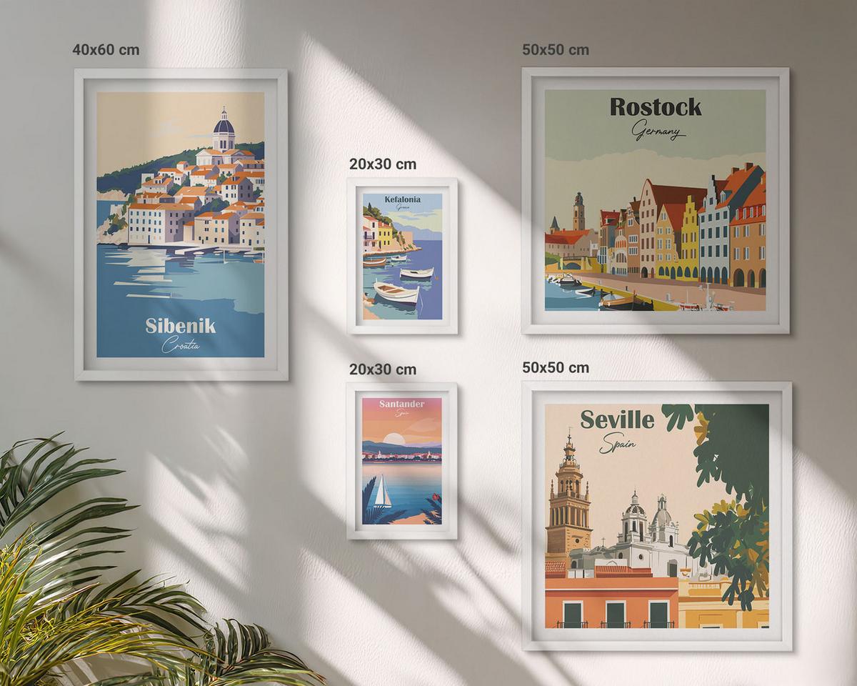 BILDER SET 5er Set - 50x50 cm & 20x30 cm & 40x60 cm Weißer Rahmen - Berglandschaften und Städte - Weiß, Kunststoff (40/60cm) - TULUP