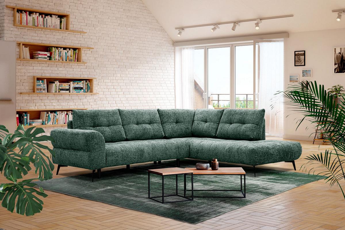 ECKSOFA SALVINI 5-Sitzer, smaragdgrün - Smaragdgrün/Schwarz, Holzwerkstoff/Textil (292/158cm) - Wozimo