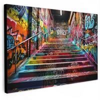 LEINWANDBILD Treppe - Graffiti - Farben - Kunst Deko Schlafzimmer 30x20 cm - Multicolor, Textil (30/20cm) - MuchoWow