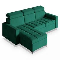 ECKSOFA KAME Grün Plüsch-Stoff mit Schlaffunktion - Schwarz/Grün, Holz/Textil (227/168cm) - MASSENO