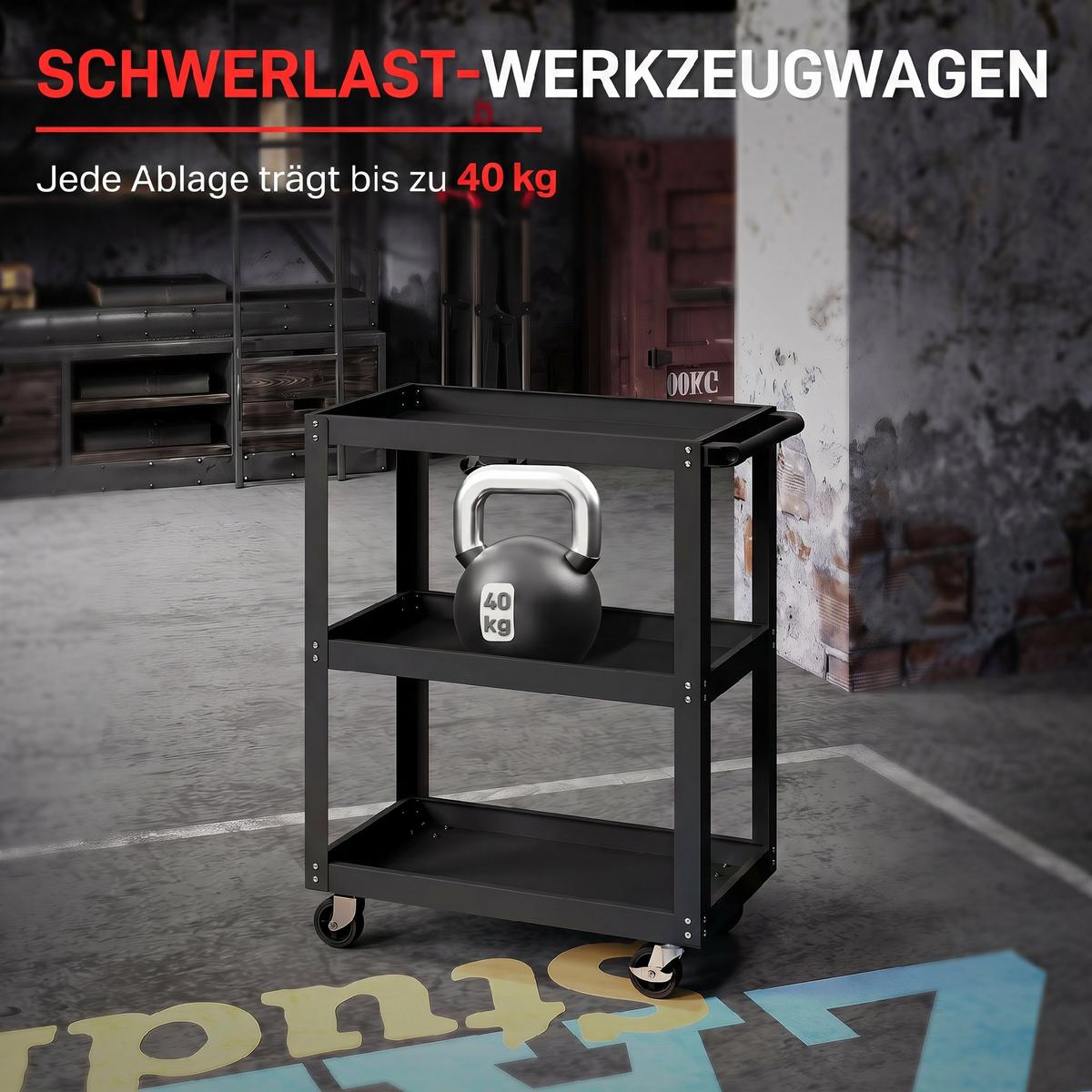 WERKZEUGWAGEN Metall Schwarz - Schwarz, Metall (35/82.5/70.5cm) - HOMCOM