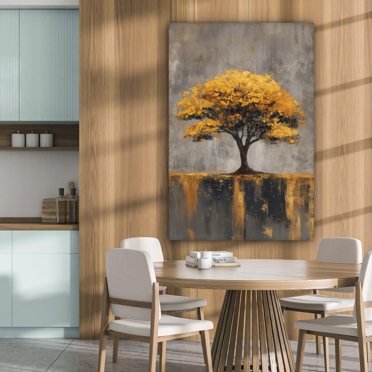 LEINWANDBILD Baum - Blätter - Gold - Abstrakt Deko XXL 80x120 cm - Grau, Textil (80/120cm) - MuchoWow