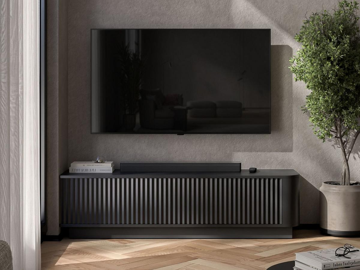 TV-LOWBOARD Aurora Schwarz matt 140 cm mit Sockel - Schwarz, Holzwerkstoff (140/37/35cm) - Meble Lindner