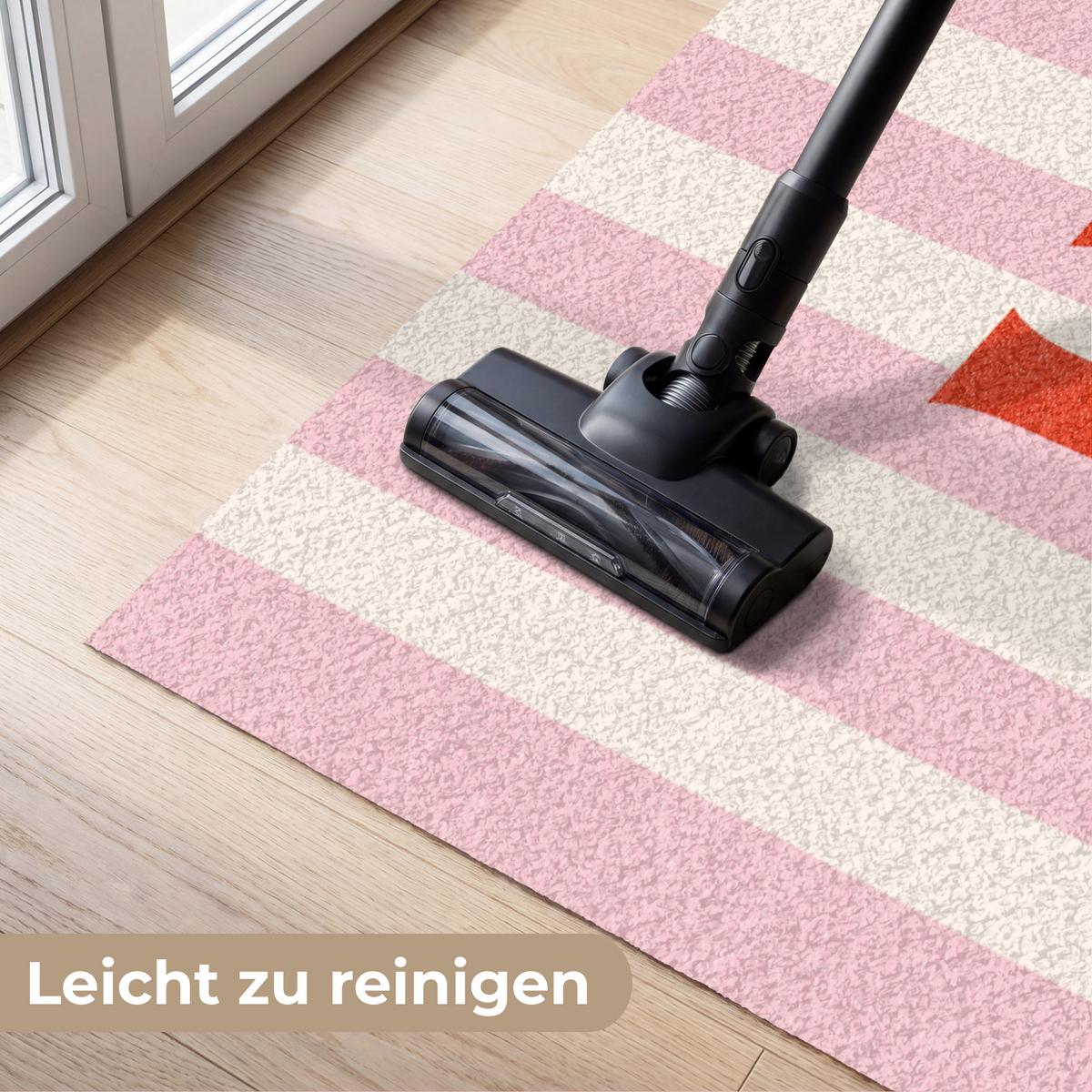 FUSSMATTE Hola - Zitat - Streifen - Pastell - Rosa - Rot - Weiß Schmutzfangmatte 180x120 cm - Rosa, Kunststoff (180/0.4cm) - MuchoWow