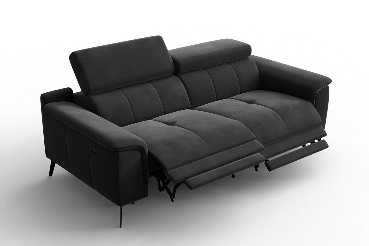 SOFA RELAX FIERO 3-Sitzer, Schwarzer Veloursstoff - Schwarz, Holz/Textil (212/82/103cm) - Courtois Laville