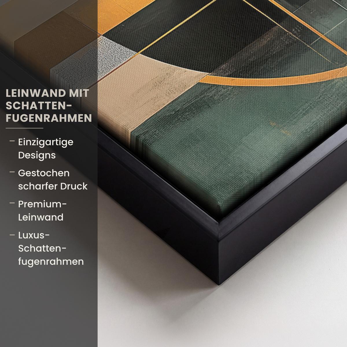 LEINWAND Bilder mit Rahmen - Abstrakt - Gold - Bronze - Grün - Formen - Modern - 40x30 - Multicolor, Textil (40/30cm) - MuchoWow
