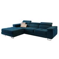 ECKSOFA ELMA L-S Blau Velours-Stoff mit Schlaffunktion - Blau/Silberfarben, Holz/Textil (280/205cm) - MASSENO