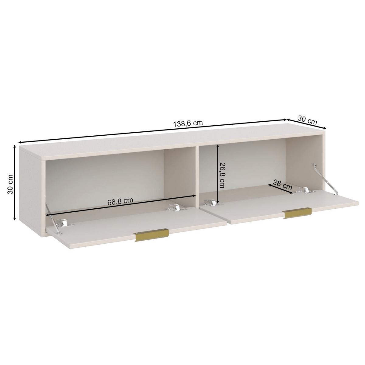 TV-HÄNGEBOARD Vena 2-türig, Weiß, 140 cm - Goldfarben/Weiß, Holzwerkstoff/Kunststoff (138.6/30/30cm) - Selsey