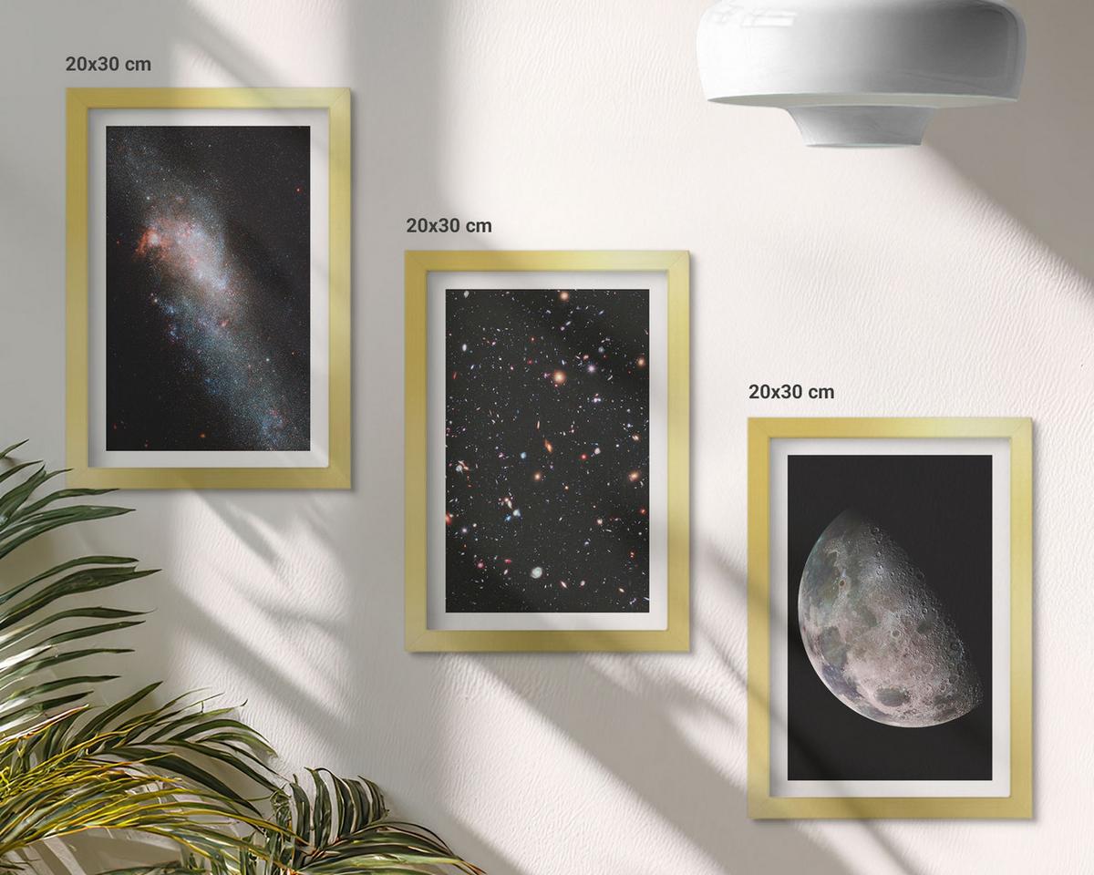 BILDER SET 3er Set - 20x30 cm Goldrahmen - Weltraum Galaxien Sterne Mond - Goldfarben, Kunststoff (20/30cm) - TULUP