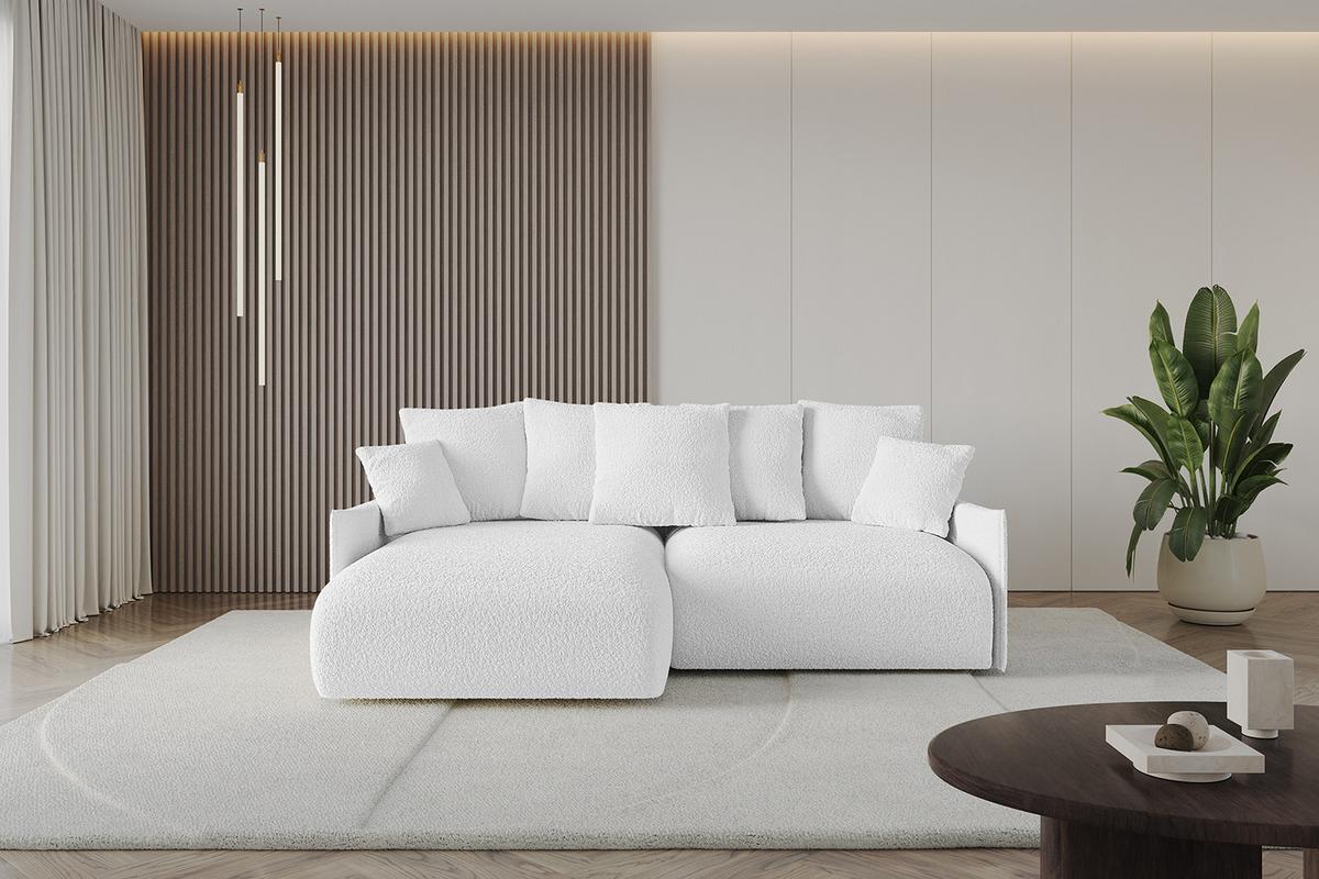 ECKSOFA Ottomane links ONESK-L -v1 216x177x72 Weiß Bouclé - Weiß, Holzwerkstoff/Kunststoff (216/177cm) - ALTDECOR