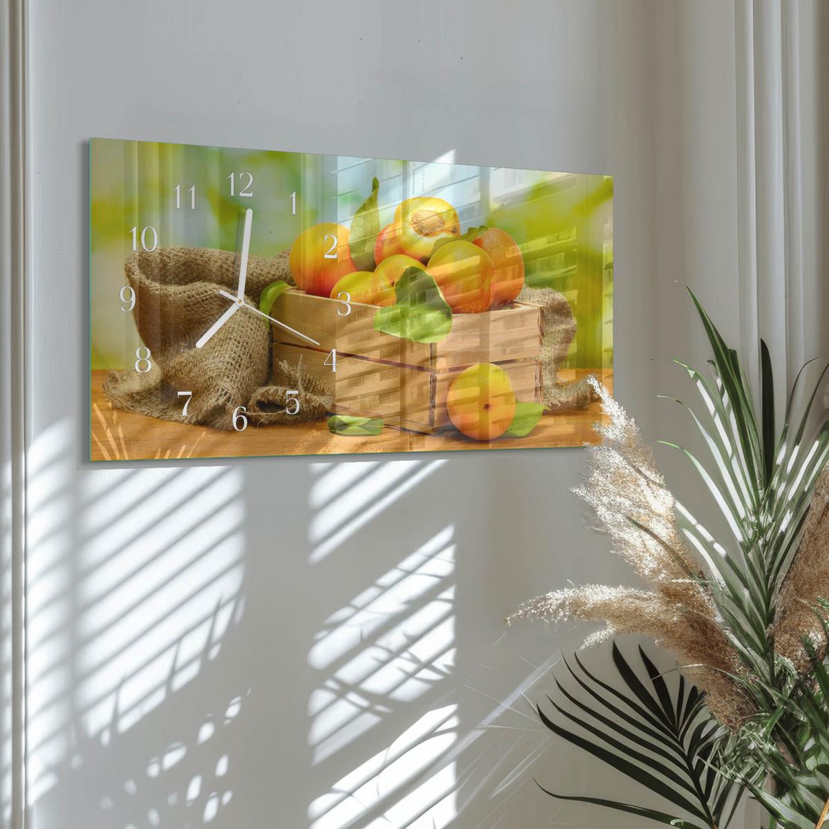 WANDUHR aus Glas 60x30 cm - Aprikosen - Gelb, Glas (60/30/0.4cm) - TULUP