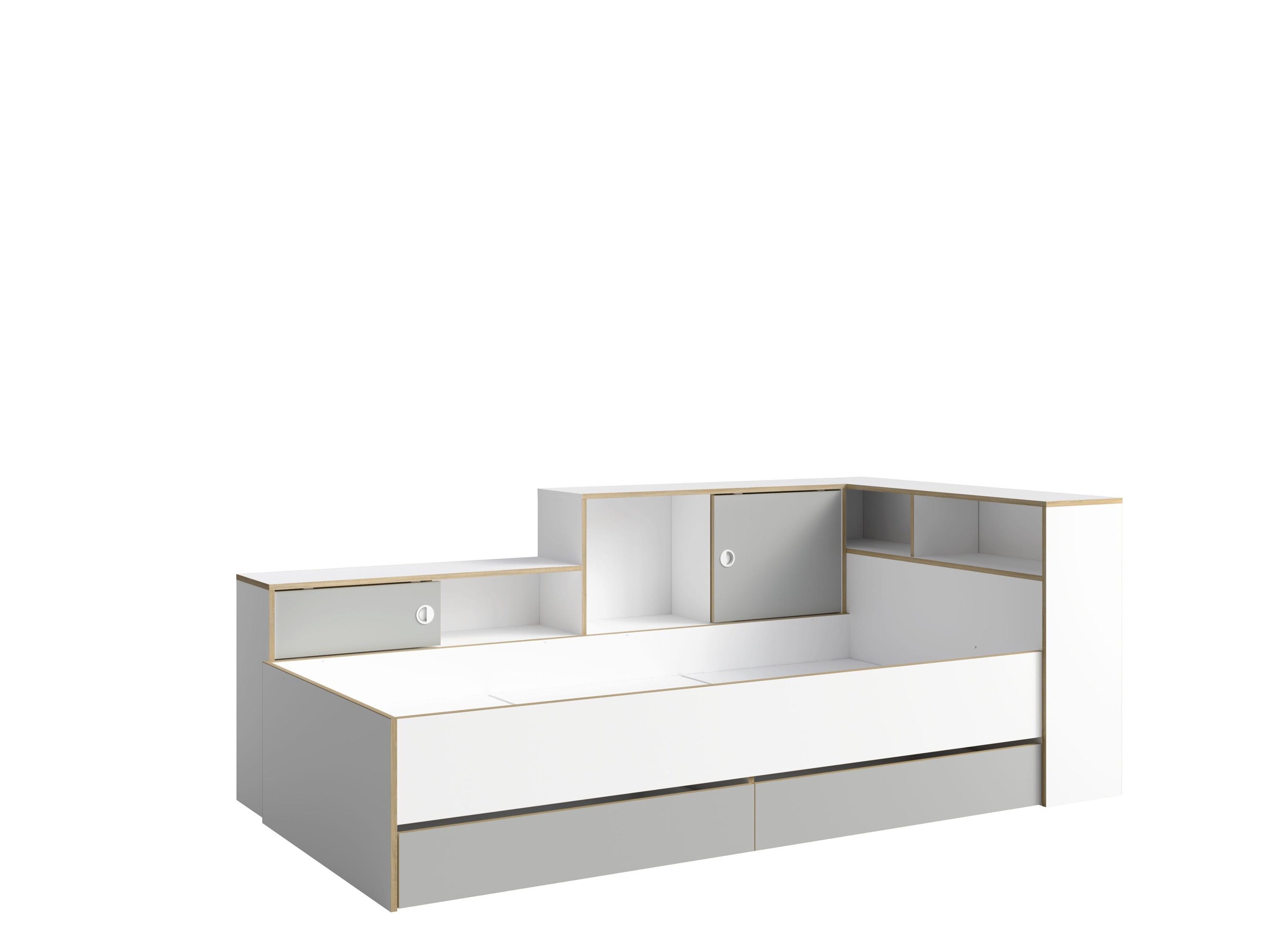 BETT 90 x 200 Weiß, Grau 231/89/126 - Weiß/Grau, Holzwerkstoff - RAUMHIRSCH FURNITURE