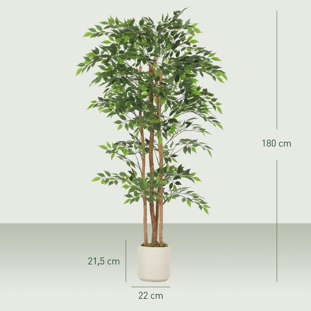KÜNSTLICHER Banyanbaum 180 cm Kunstpflanze mit Massivholzstamm, Topf, Grün - Grün, Kunststoff (180cm) - HOMCOM