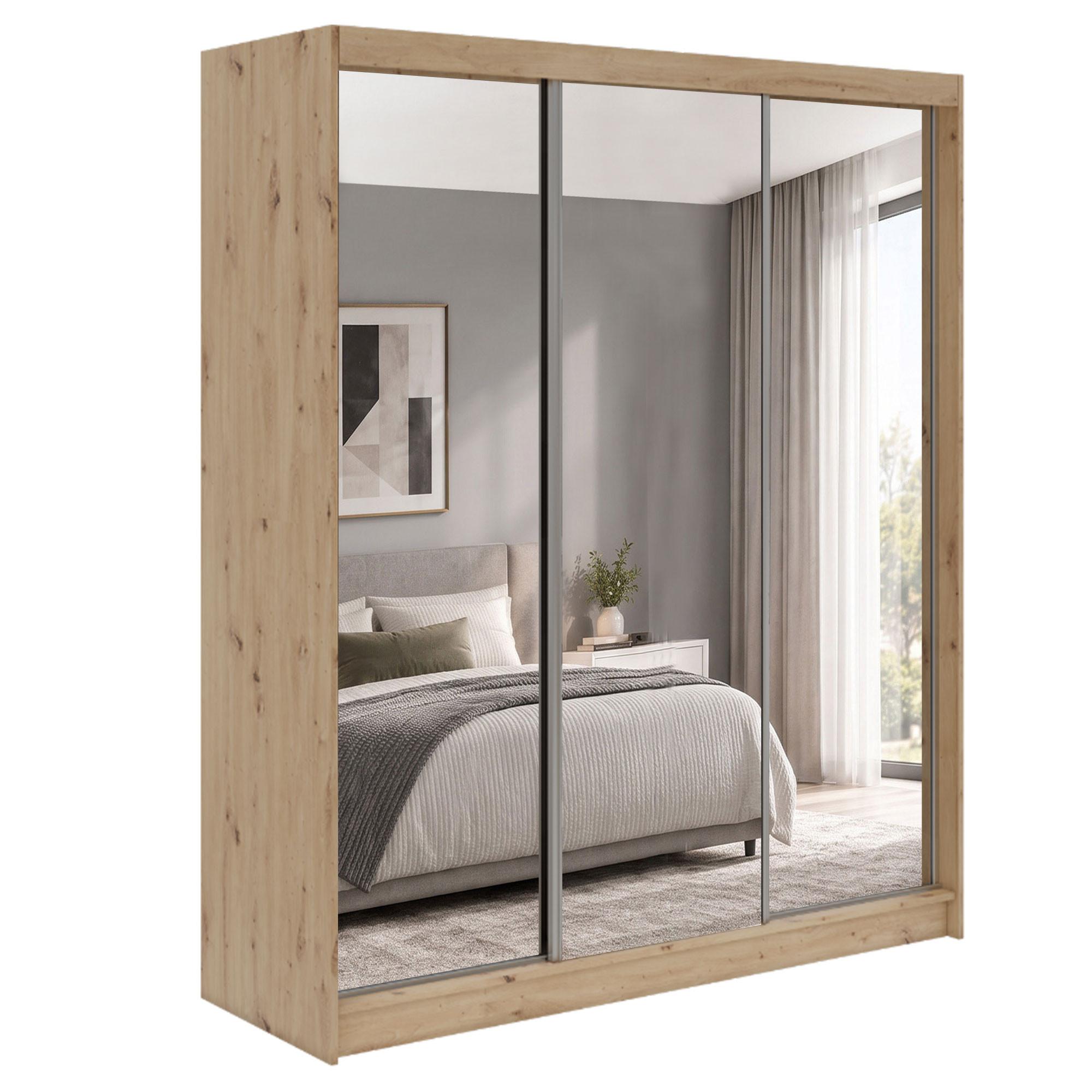 SCHWEBETÜRENSCHRANK Debra mit 3 Türen, 180/216/61 eiche Artisan mit Spiegel und Schubladeneinsätze - Eiche Artisan, Holzwerkstoff (180/216/61cm) - Beautysofa