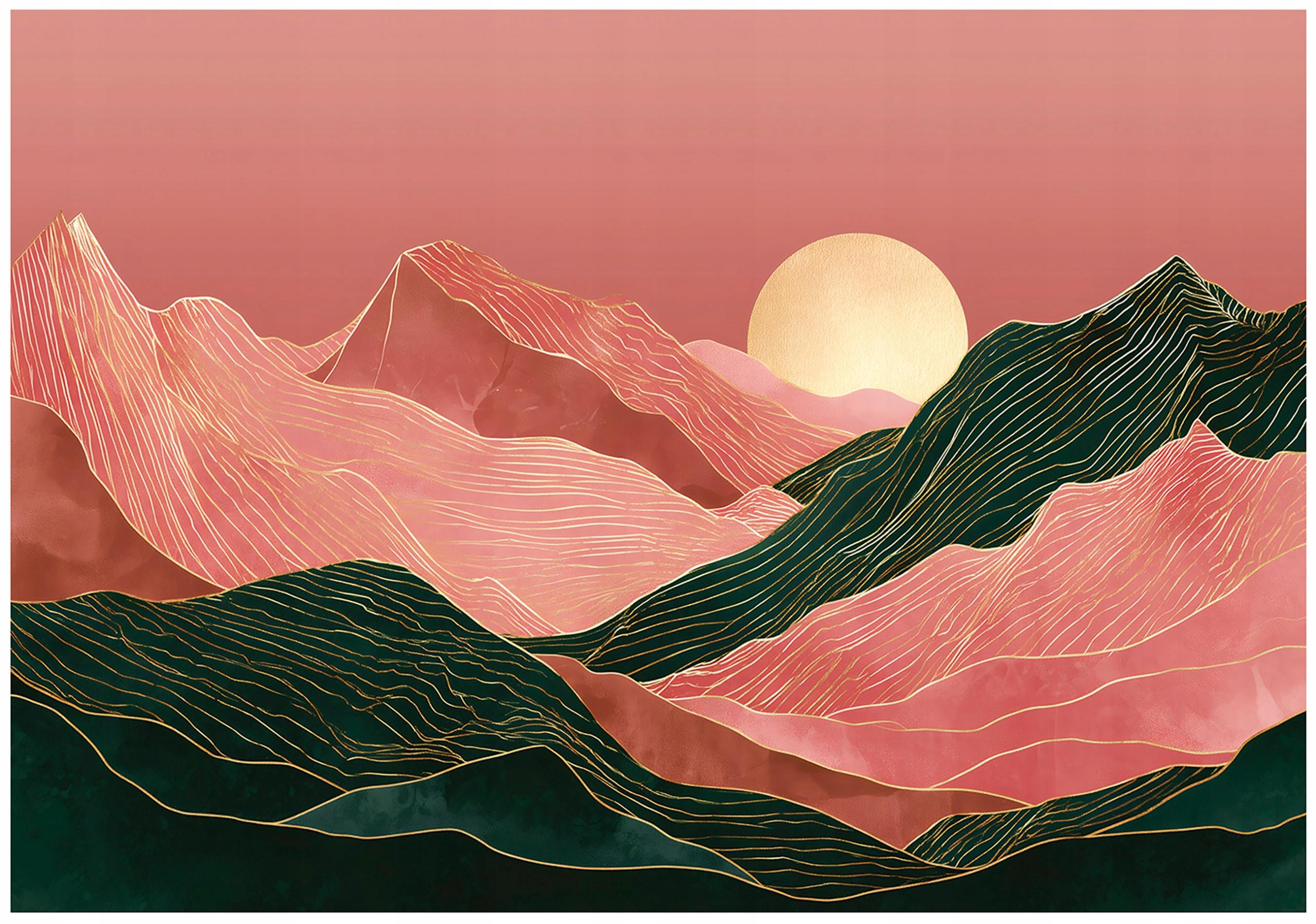 FOTOTAPETE Gebirge Art Deco Rosa 400x280 cm - Multicolor, Papier (400/280cm) - Wallarena