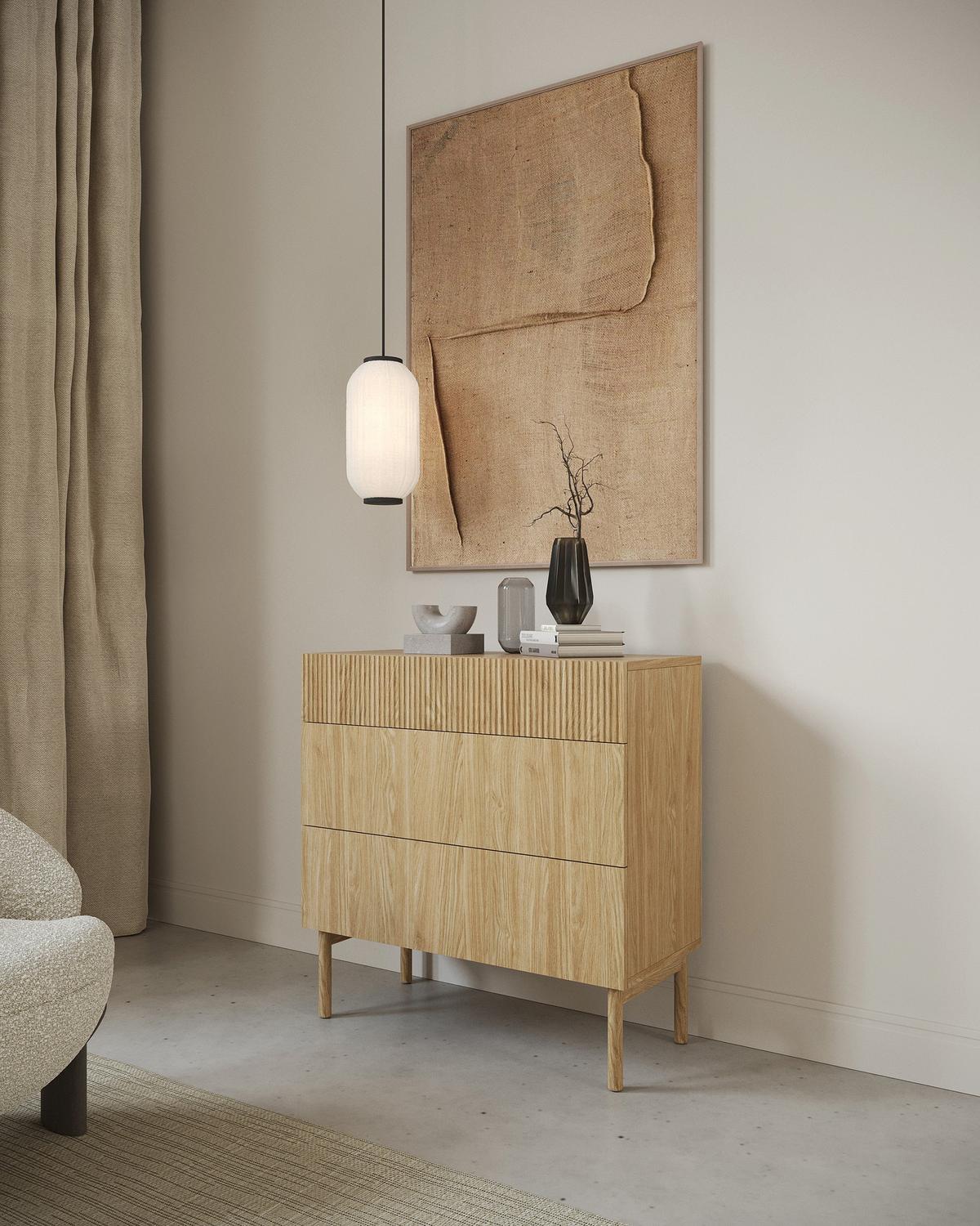 KOMMODE Nolie Eichenholzoptik mit 3 Schubladen 90 cm - Eichefarben, Holz/Holzwerkstoff (90/90.6/38cm) - Selsey
