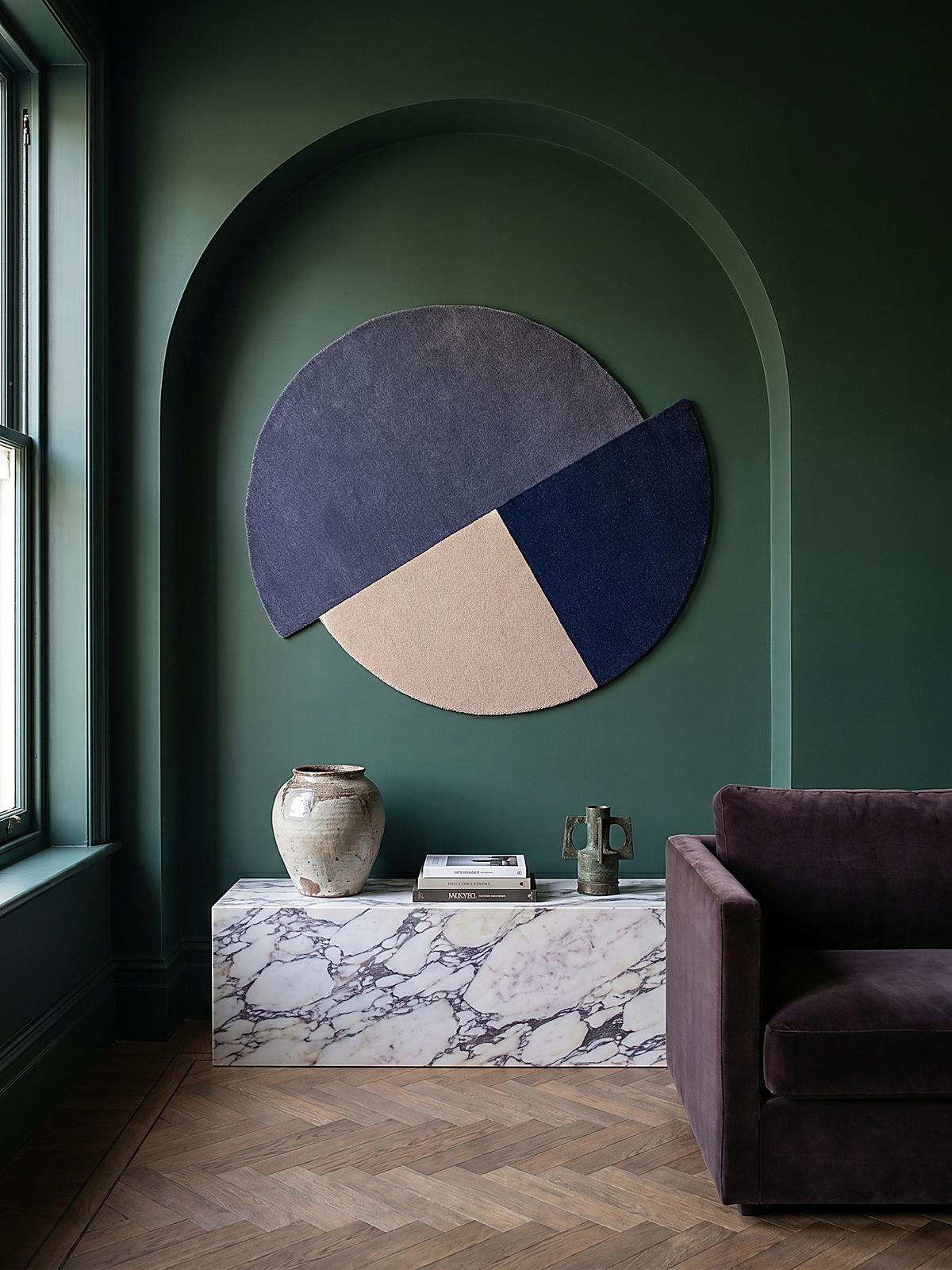 WOLLTEPPICH HALLEIN, geometrisch, Blau-Beige, Ø 150 cm - Blau, Textil (150/150cm) - KADIMA DESIGN
