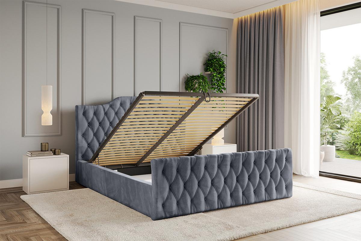 POLSTERBETT mit Bettkasten, Fußteil und Lattenrost, Boxbett mit Matratze H3/H4 - FALIO-Z 120x200 Grau - Grau, Holzwerkstoff/Textil (120/200cm) - ALTDECOR