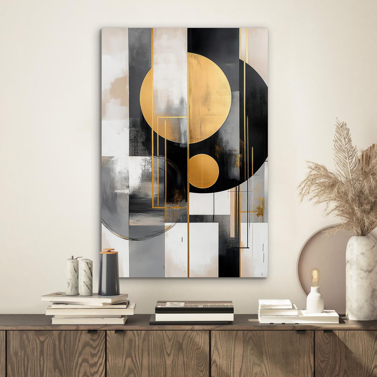 METALLBILD Abstrakt - Gold - Silber - Formen - Ästhetisch - Modern Deko Schlafzimmer 40x60 cm - Goldfarben, Metall (40/60cm) - MuchoWow