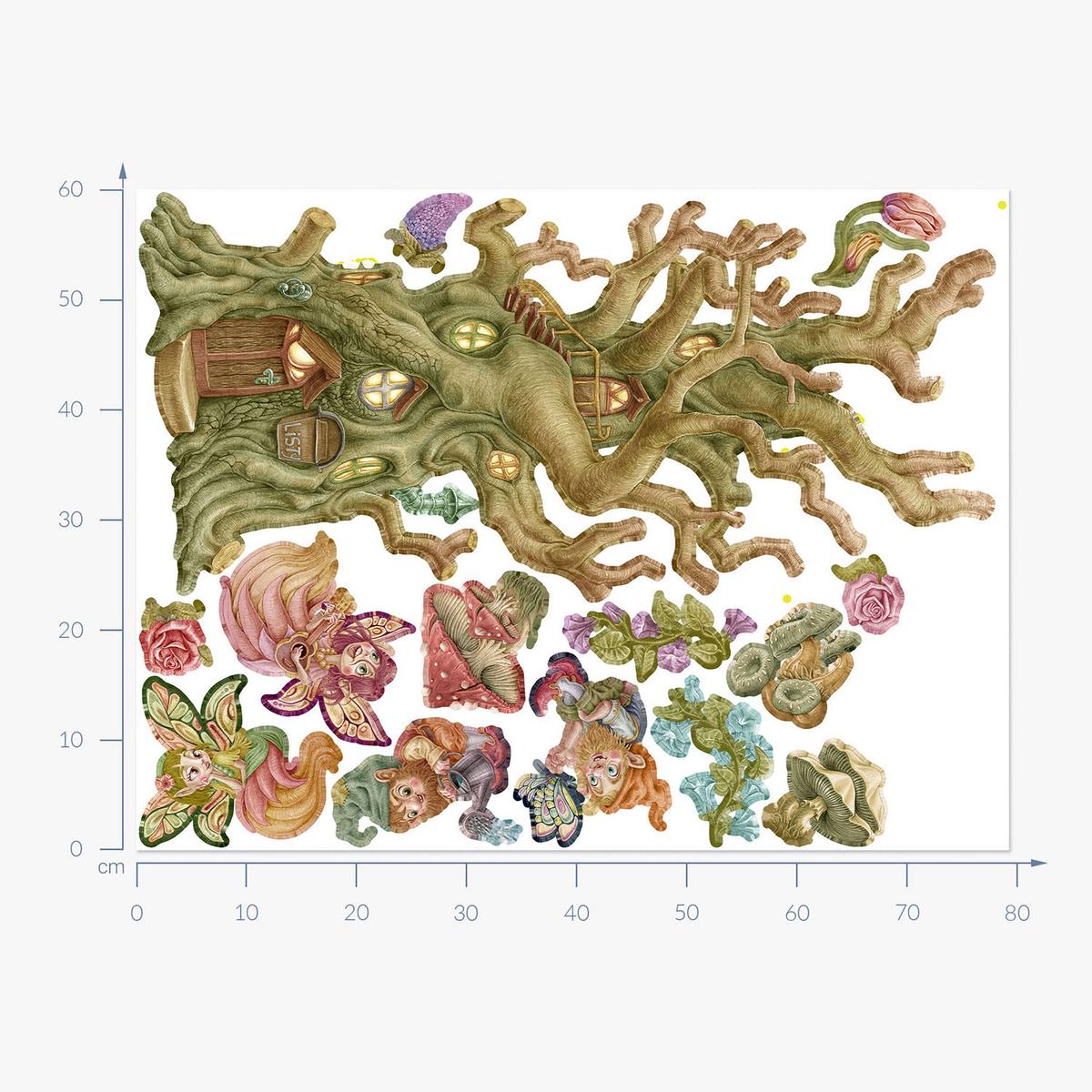 WANDAUFKLEBER 60x79cm - Feenzwerge und ein Haus - Multicolor, Kunststoff (60/79/0.1cm) - Wallfluent