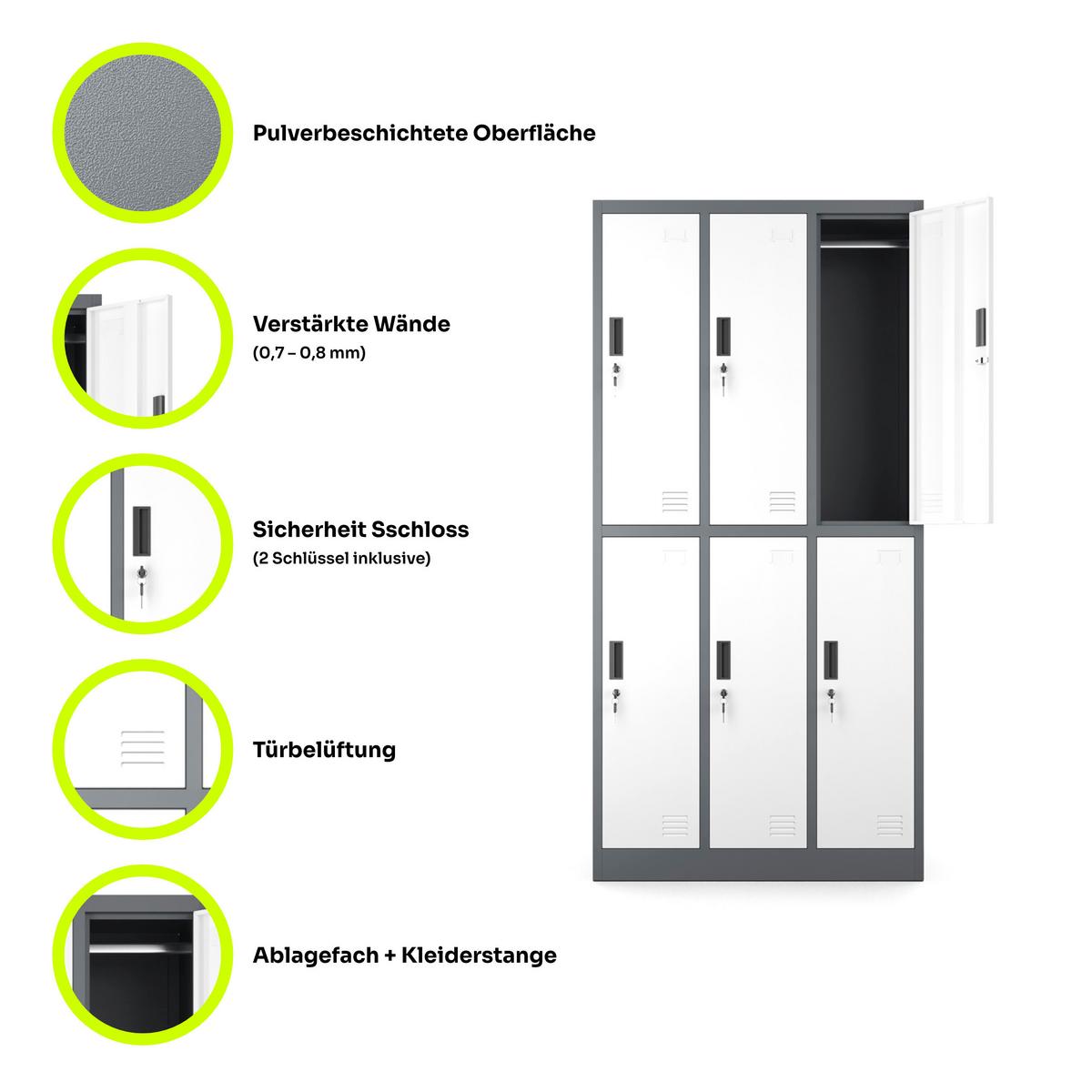 MEHRZWECKSCHRANK mit 6 Fächer Weiß Anthrazit Stahl 90x185x45cm - Anthrazit/Weiß, Metall (90/185/45cm) - Muralo