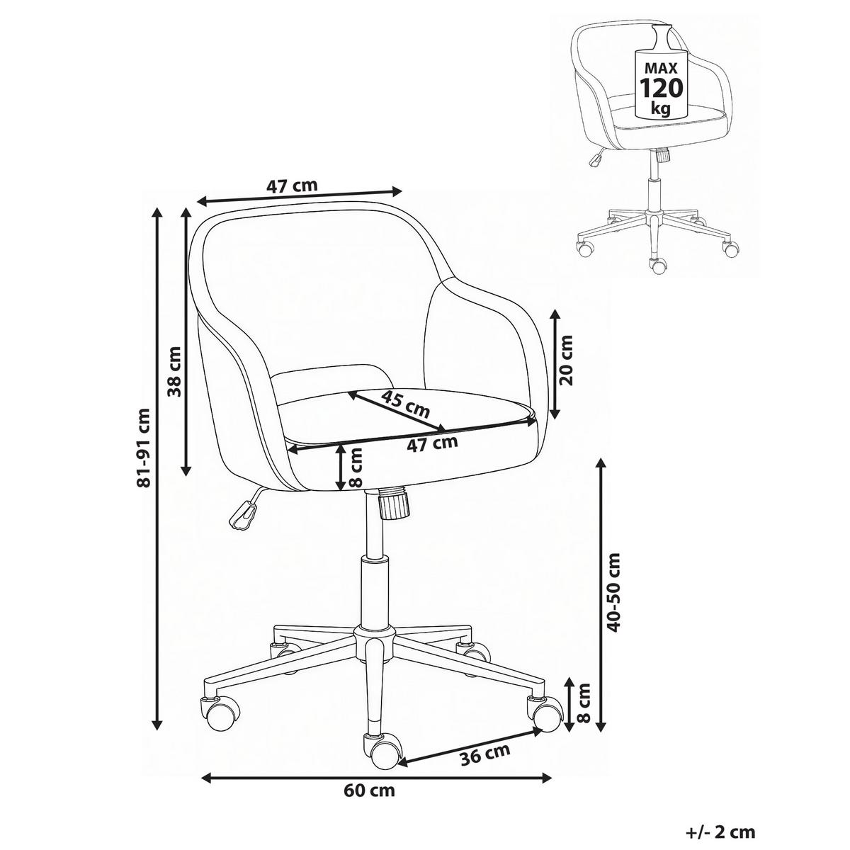 SCHREIBTISCHSTUHL Chenillegewebe Cremeweiß Ember - Creme, Textil (60/81/60cm) - Beliani