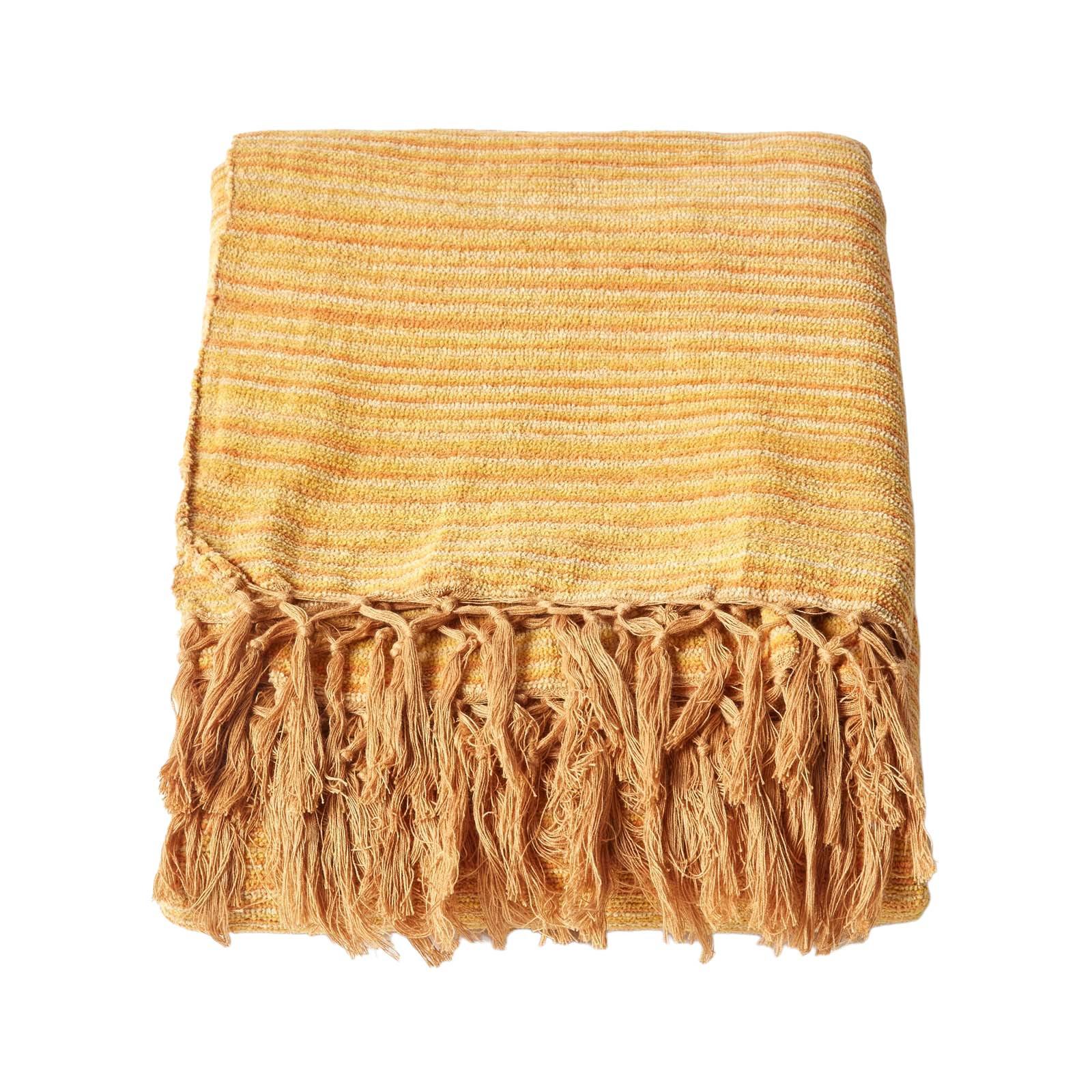 WOHNDECKE Chenille 150/200 cm, 100% Baumwolle gestreift - Dunkelorange, Textil (150/200cm) - Homescapes
