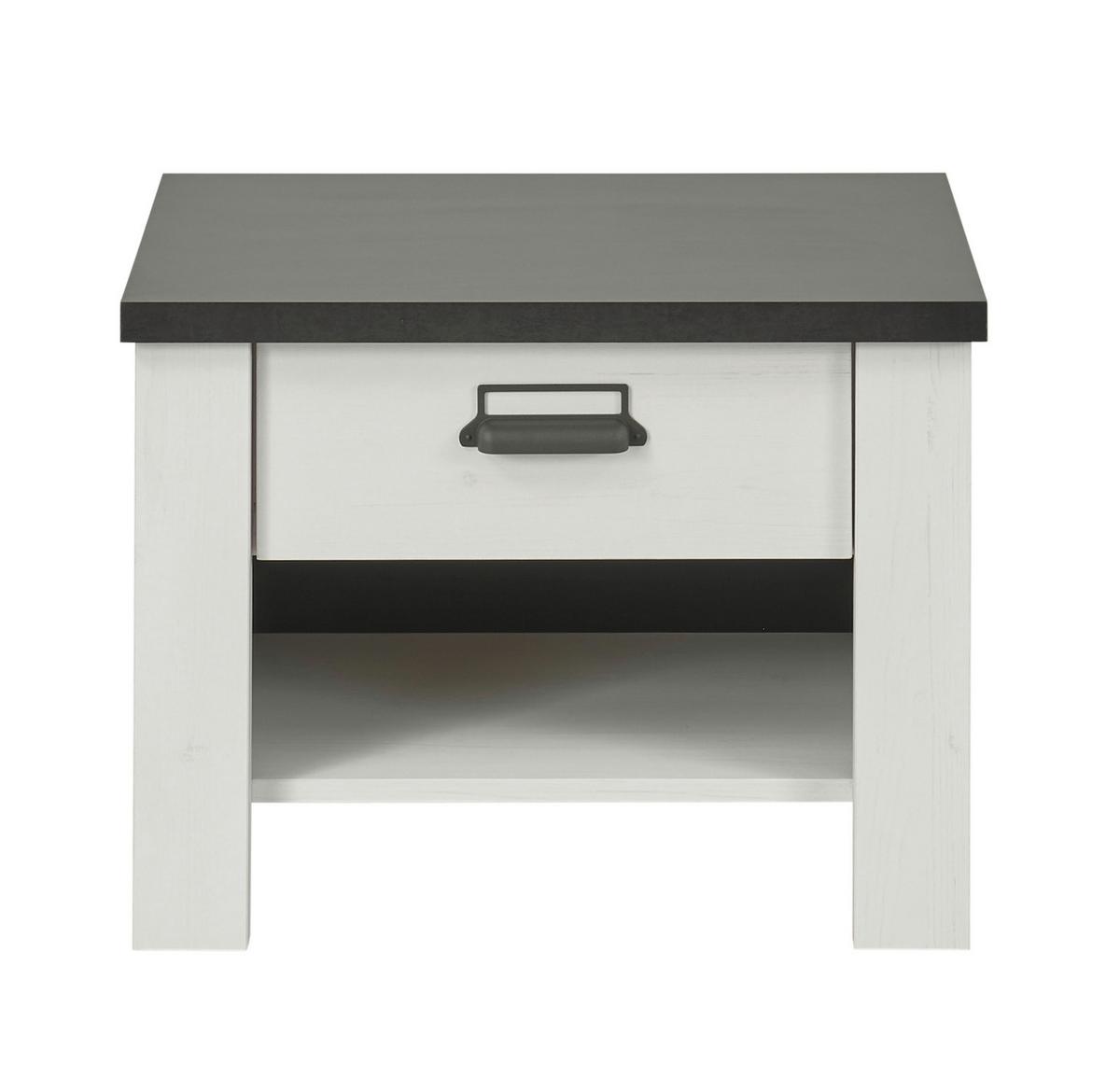 NACHTTISCH weiß Pinie und Anthrazit Landhaus, Nachtkommode mit Schubkasten 60 x 46 cm - Anthrazit/Weiß, Holzwerkstoff/Metall (60/46/39cm) - Furn.Design