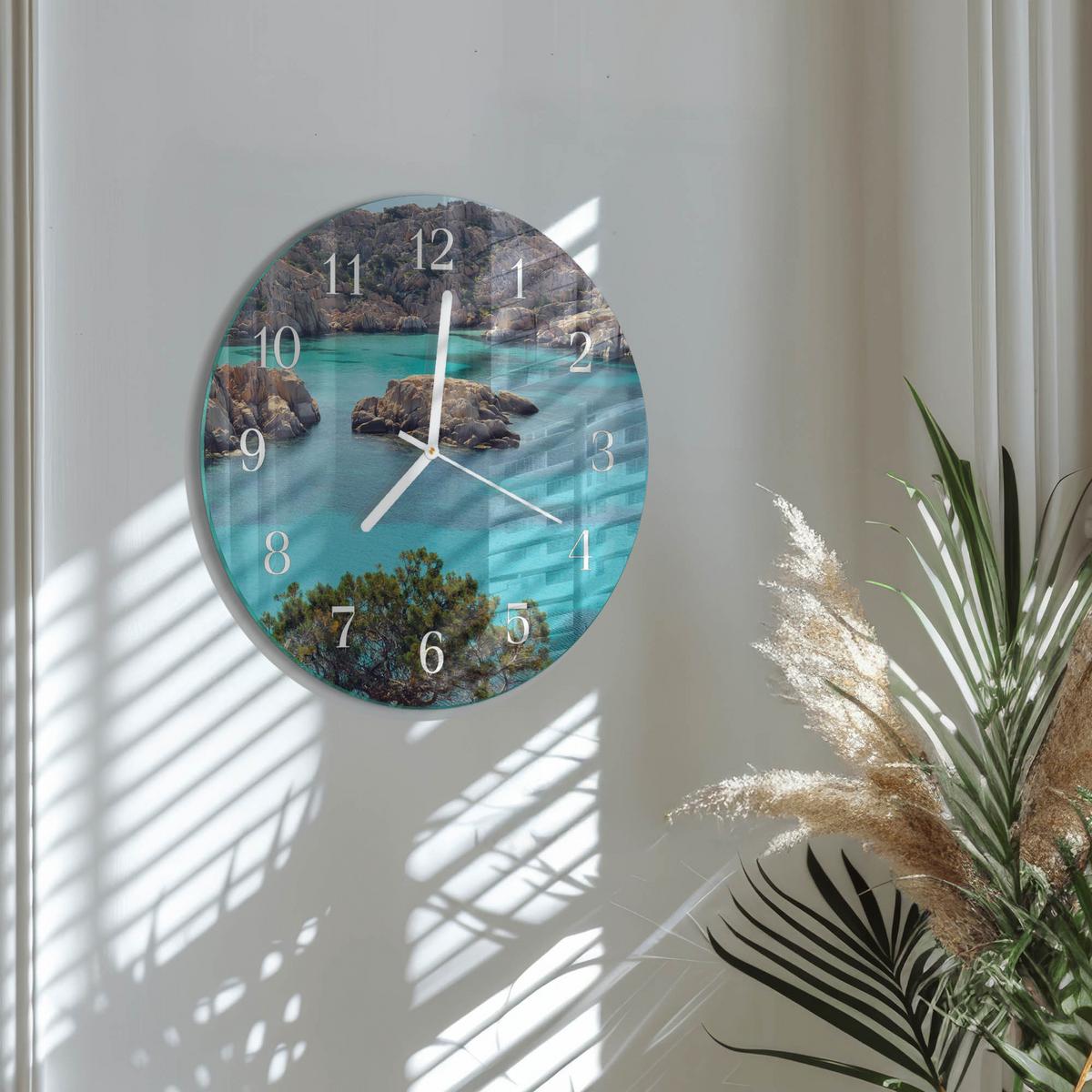 WANDUHR aus Glas Ø30 cm - Meereslandschaft - Braun, Glas (30/30/0.4cm) - TULUP