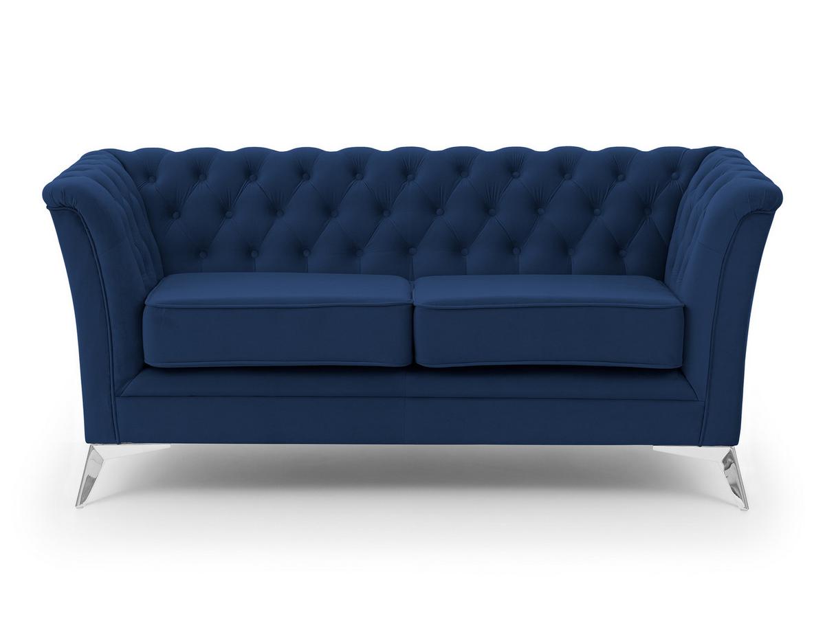 CHESTERFIELD-SOFA 2-sitzer Whitby Marineblau Samt mit silbernen Füßen - Silberfarben/Dunkelblau, Holz/Textil (175/78/82cm) - S-Style Möbel