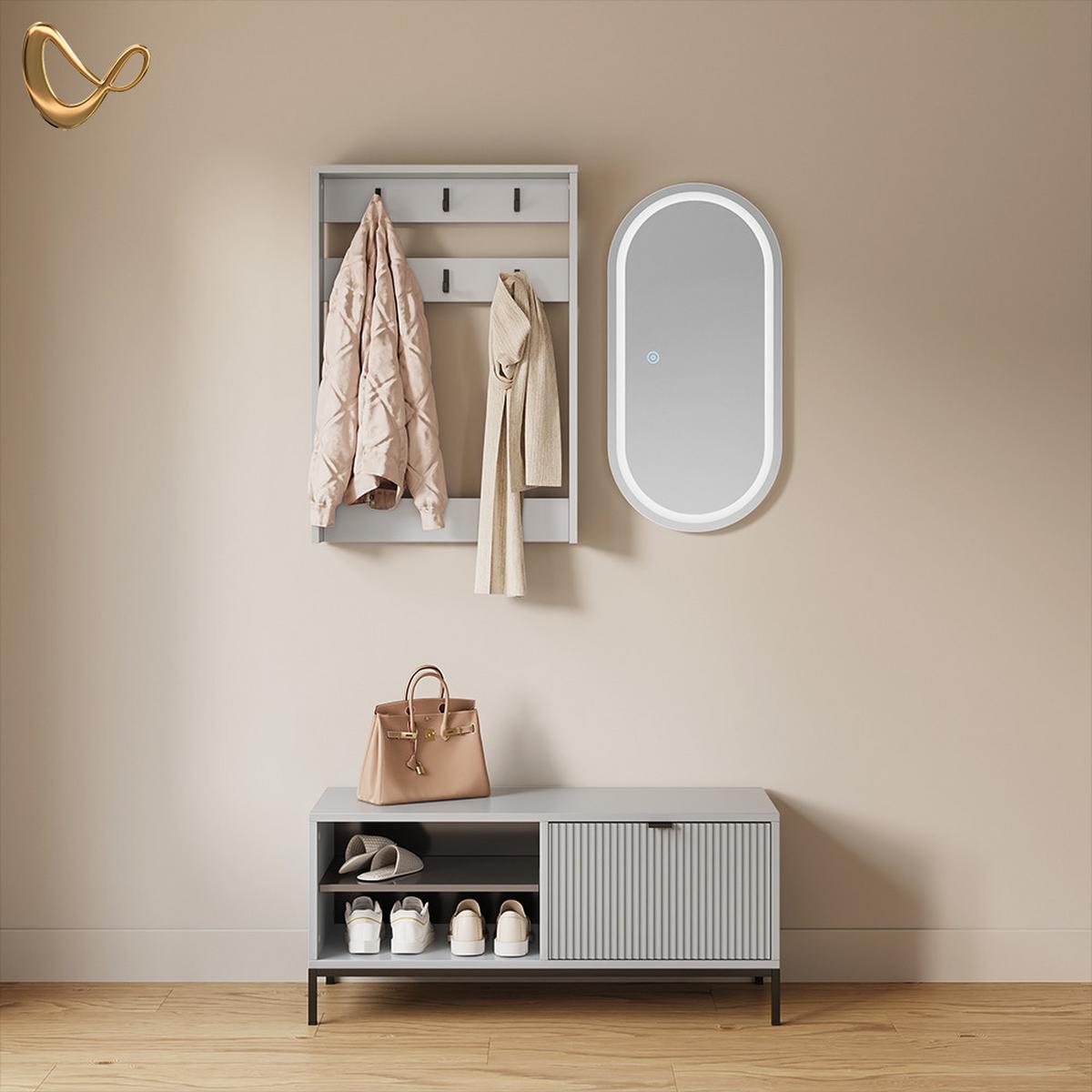 GARDEROBE Aterno Grau Set, 3 Teile - Grau, Holzwerkstoff (100/45/40cm) - Livinity®
