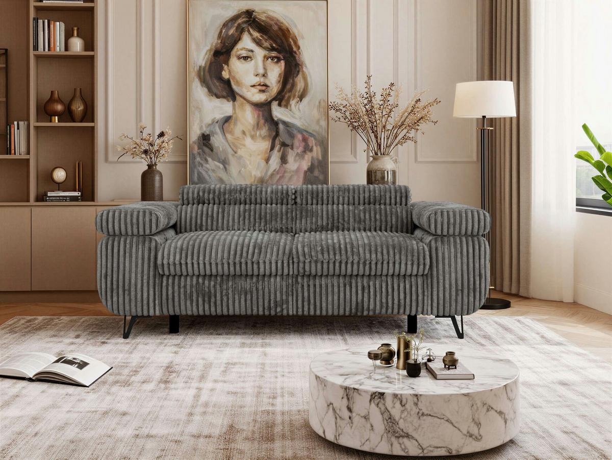 2-SITZER SOFA PETER - Grau Cord - Schwarz/Grau, Textil/Metall (200/76/99cm) - MKS