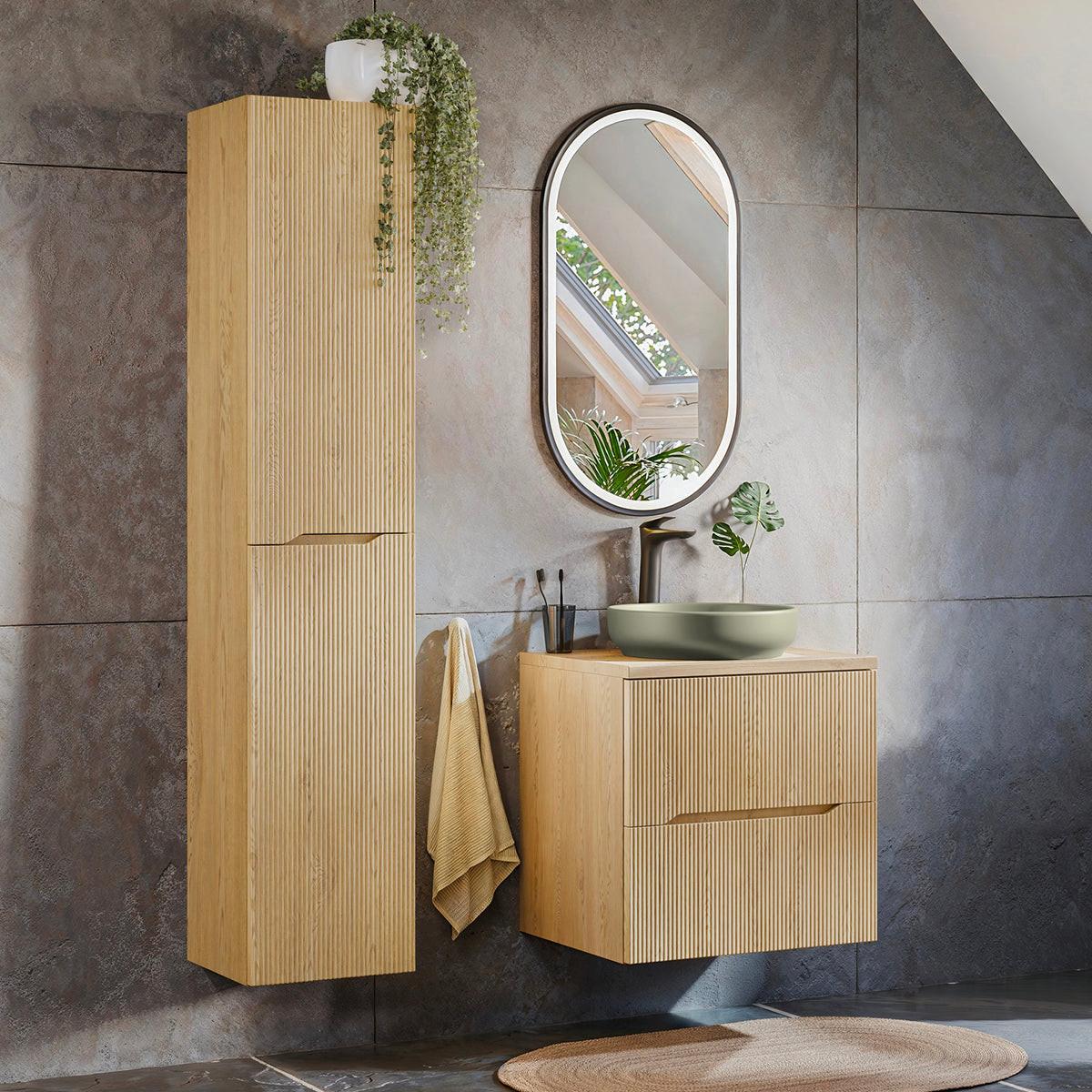 BADMÖBEL 60.6cm Isaline 2er-Set Helle Eiche - Braun, Holzwerkstoff (60.6/59/46cm) - Petits-meubles