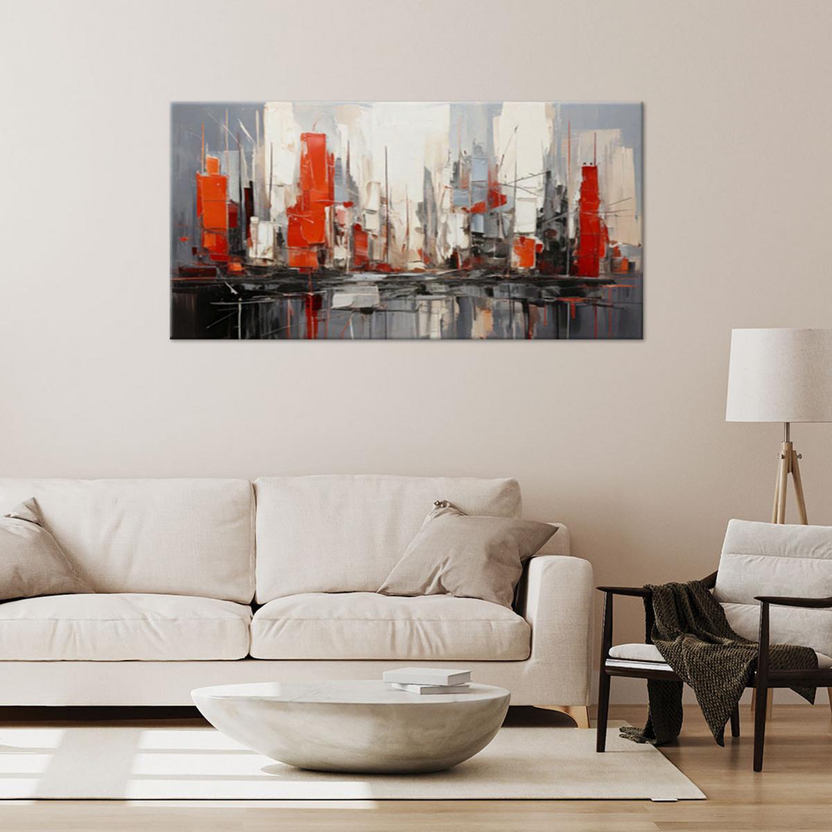 LEINWANDBILD Stadt Abstraktion Architektur 100x50cm - Grau, Textil (100/50cm) - Feeby