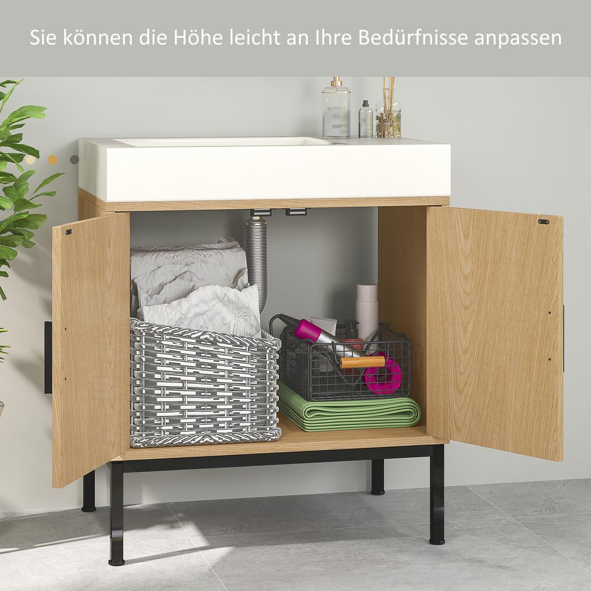 WASCHBECKENUNTERSCHRANK Unterschrank mit Schrankfach, Rattanoptik, Eiche - Eichefarben, Holz (39/60/60cm) - Kleankin