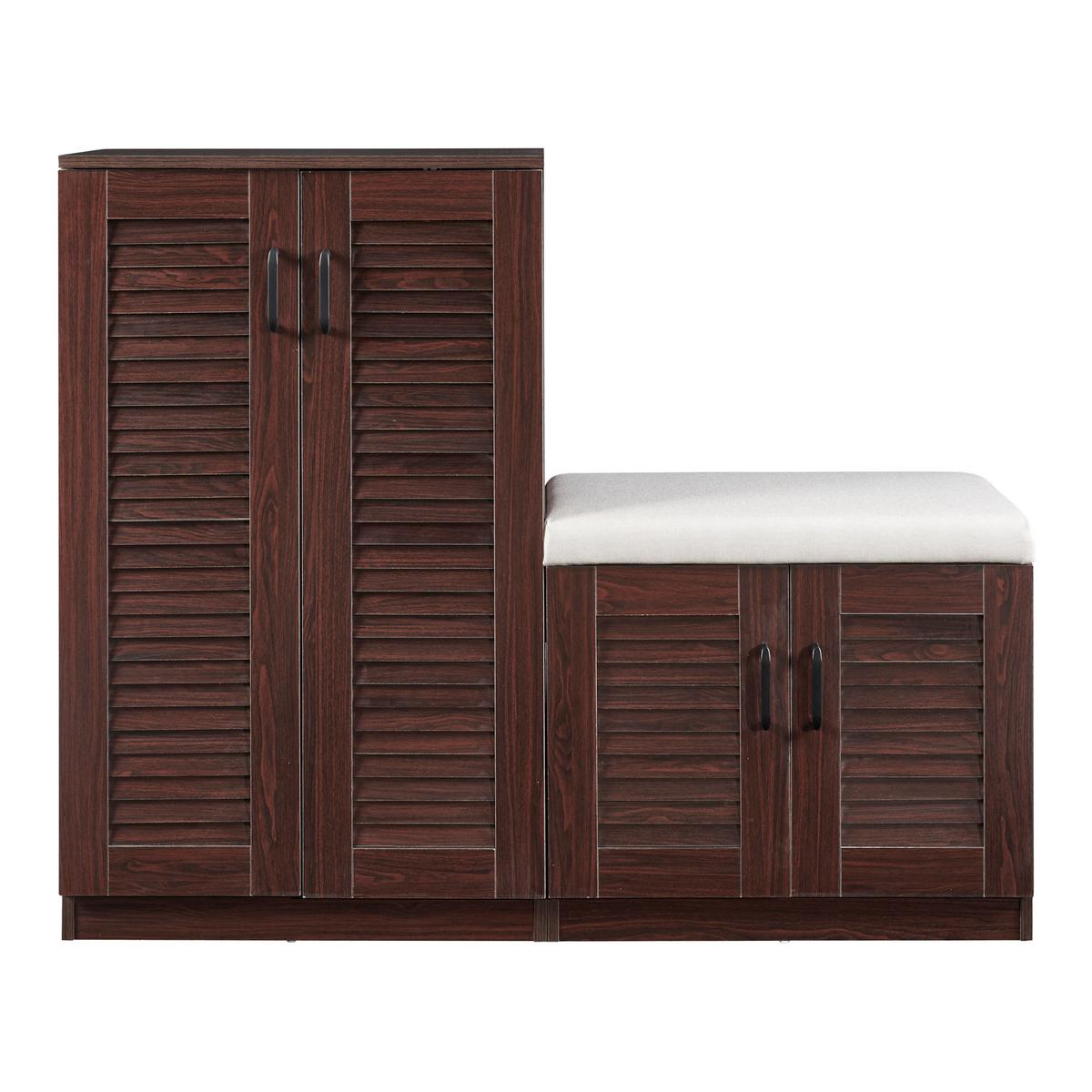 SCHUHSCHRANK Løten mit Sitzbank - Wengefarben, Holzwerkstoff (120/97/36cm) - [en.casa]