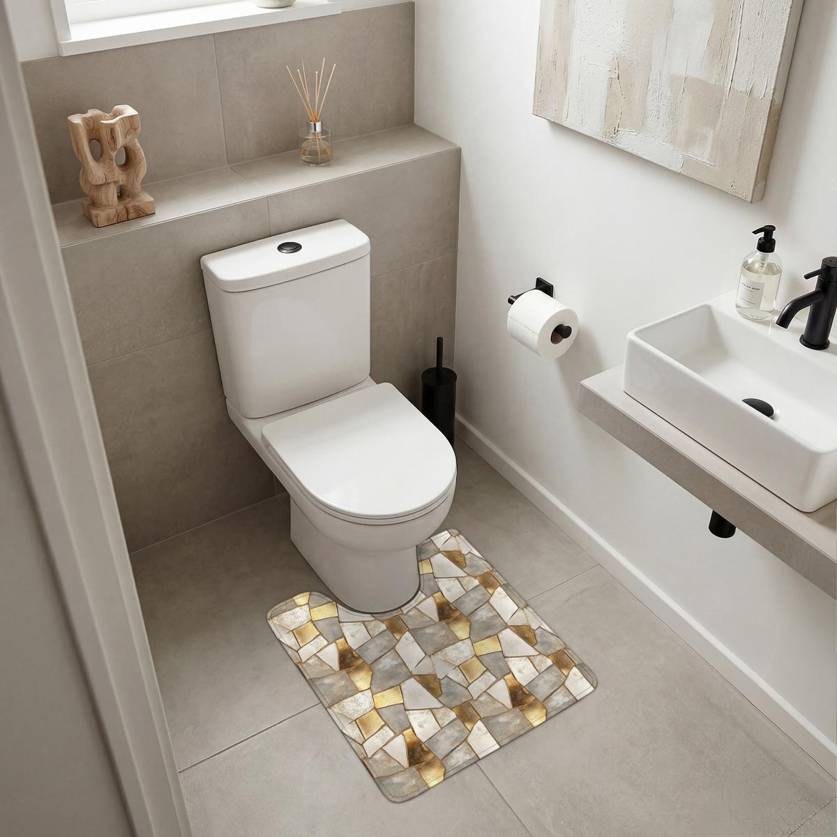 WC-VORLEGER Mosaik - Marmor - Gold Toilettenvorleger 55x60 cm - Champagner, Textil (55/1cm) - OnlyWow